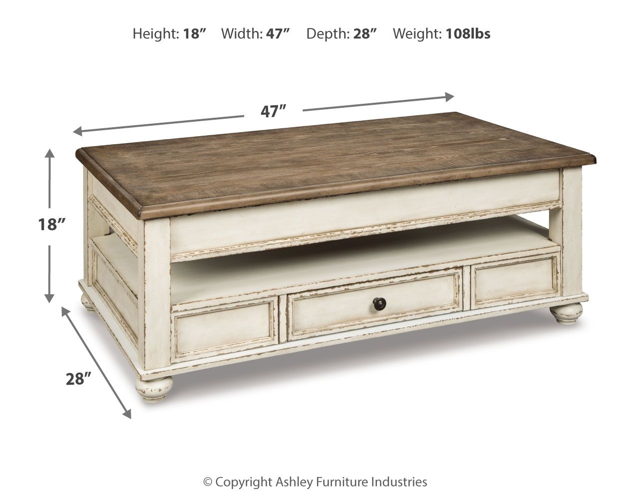 Realyn - Table Basse Relevable - Blanc / Brun