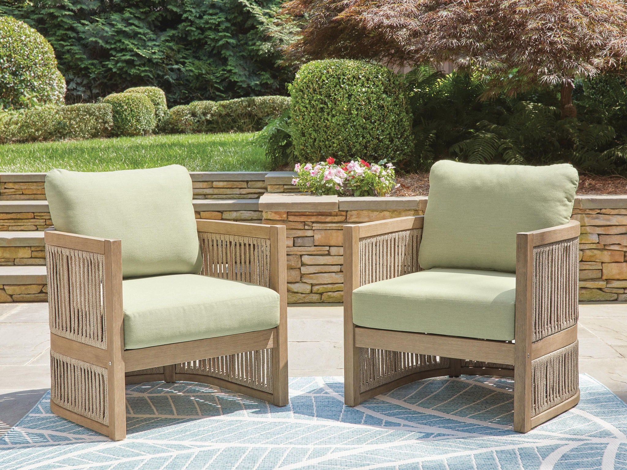 Serena Shores - Lounge Chair With Cushion (Set of 2) - Beige / Green