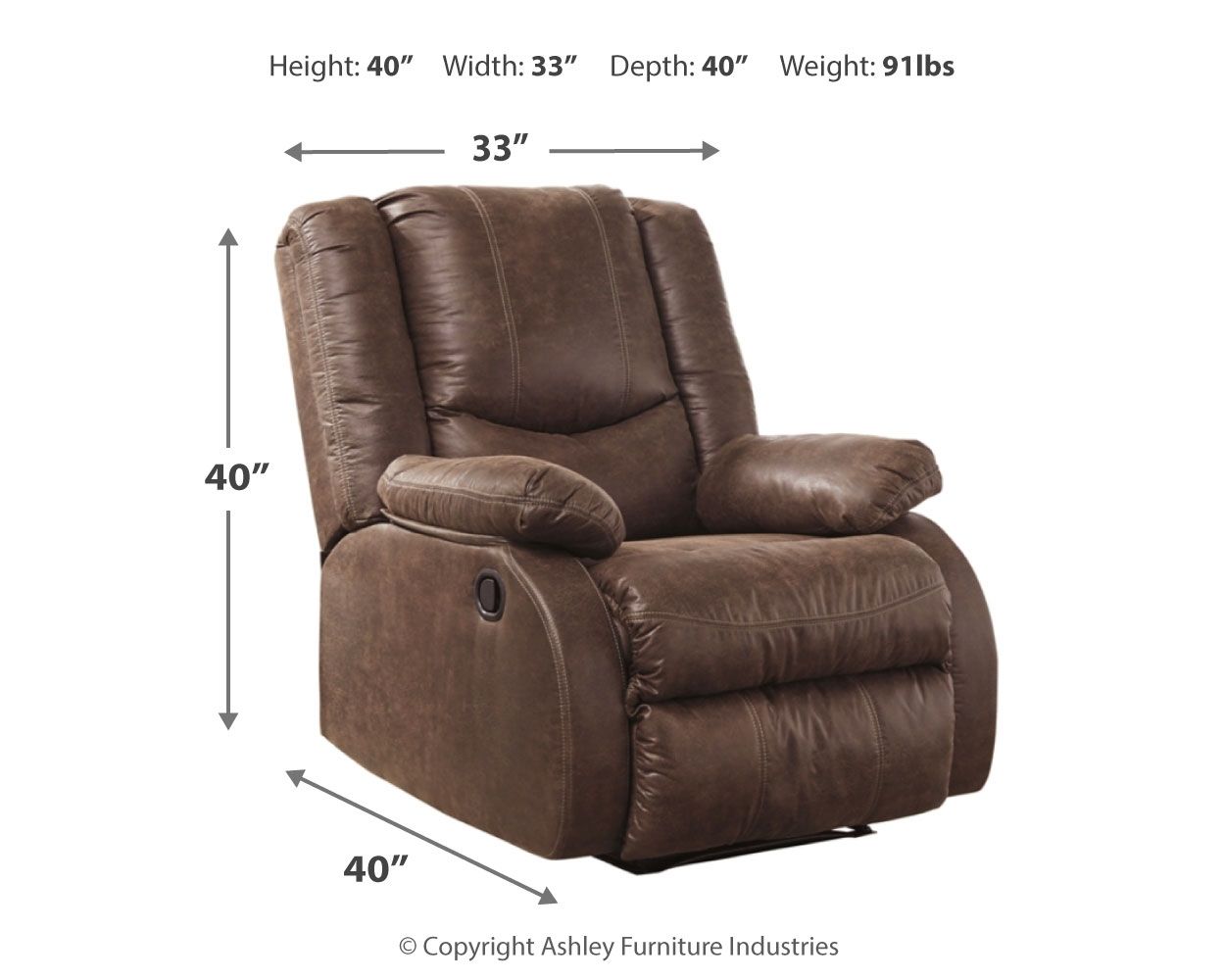 Bladewood - Fauteuil inclinable zéro dégagement - Similicuir - Café
