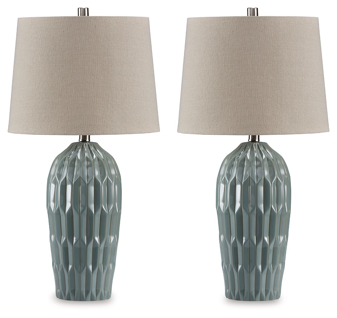Hadbury - Lampe de table en céramique (lot de 2) - Bleu pâle / Bleu sarcelle