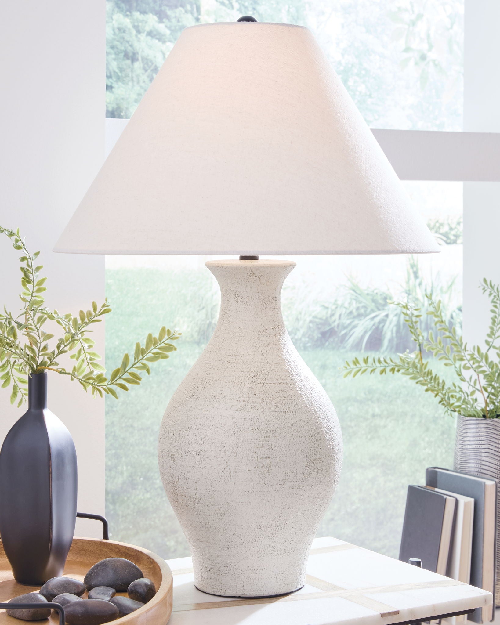 Ashbend - Lampe de table en céramique - Blanc antique