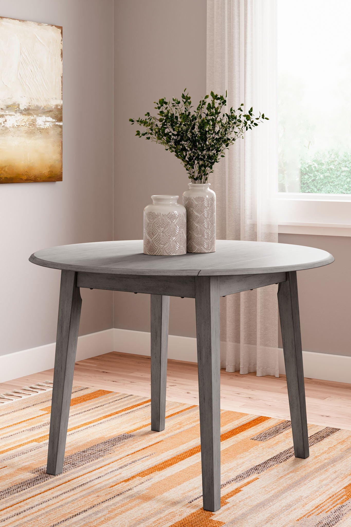 Shullden - Table de salle à manger rabattable ronde - Gris