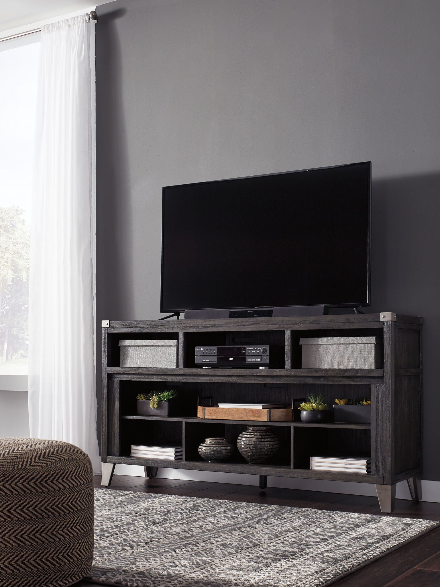 Todoe - Meuble TV LG avec option foyer - Gris