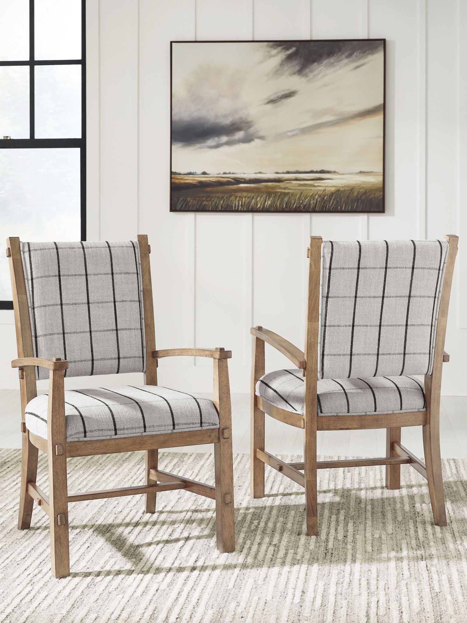 Ridgester - Chaise de salle à manger rembourrée avec accoudoirs (lot de 2) - Marron clair