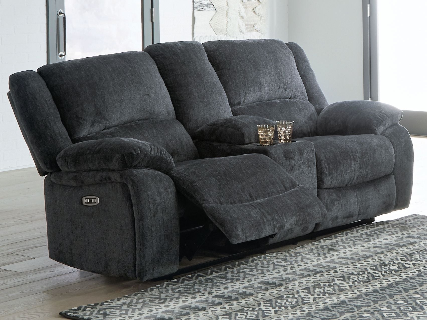 Draycoll - Canapé inclinable électrique double avec console - Tissu - Ardoise