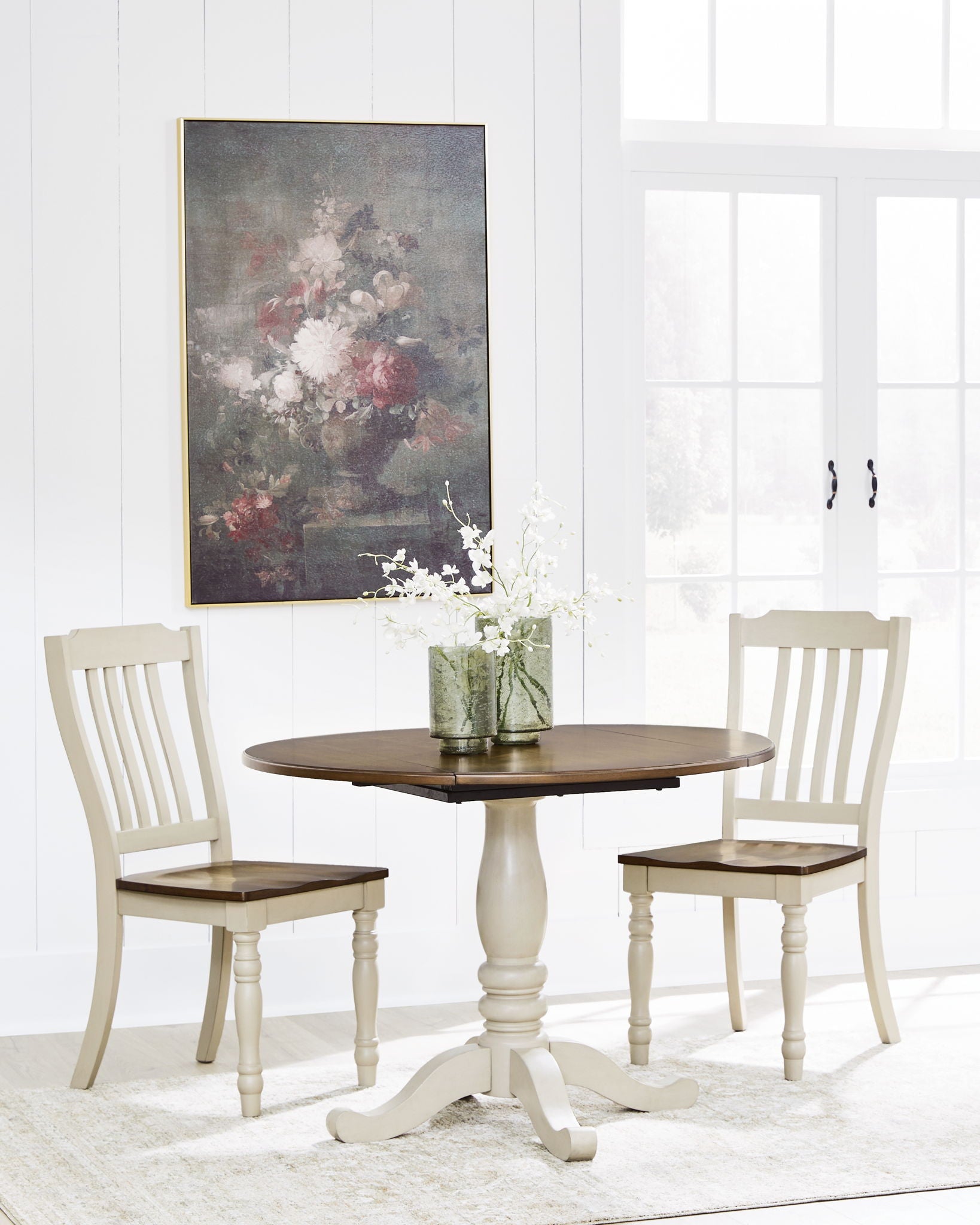 Wirloni - Chaise de salle à manger (lot de 2) - Blanc antique/marron
