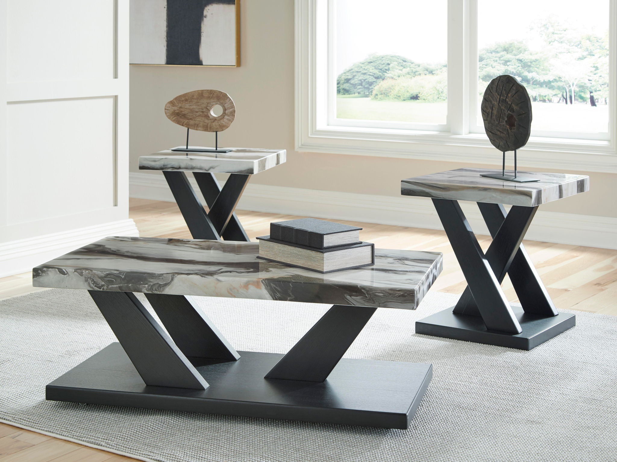 Cendill - Tables d'appoint (Lot de 3) - Marron foncé / Blanc / Noir