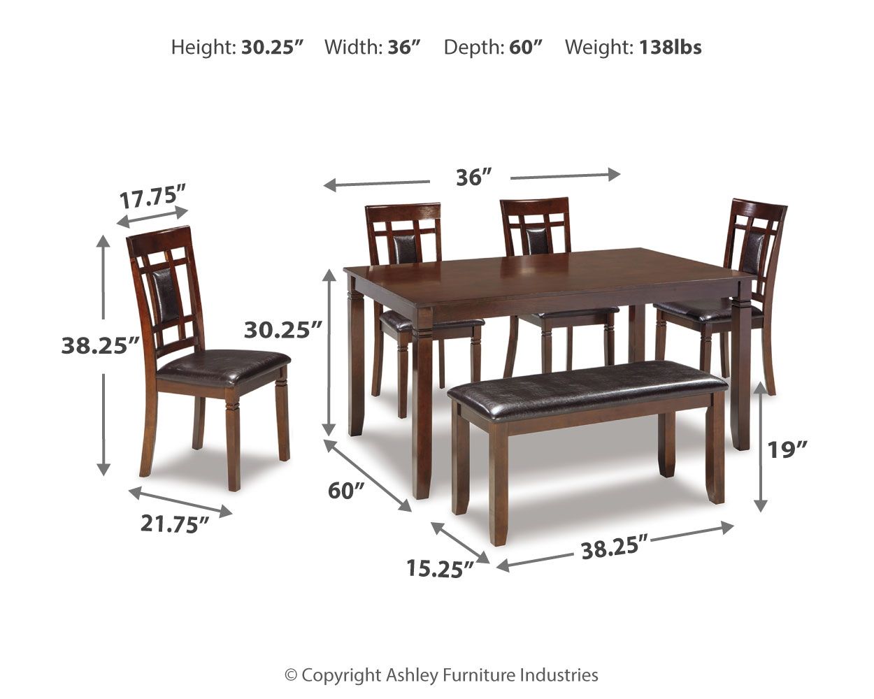 Bennox - Ensemble de table de salle à manger (6 places) - Marron