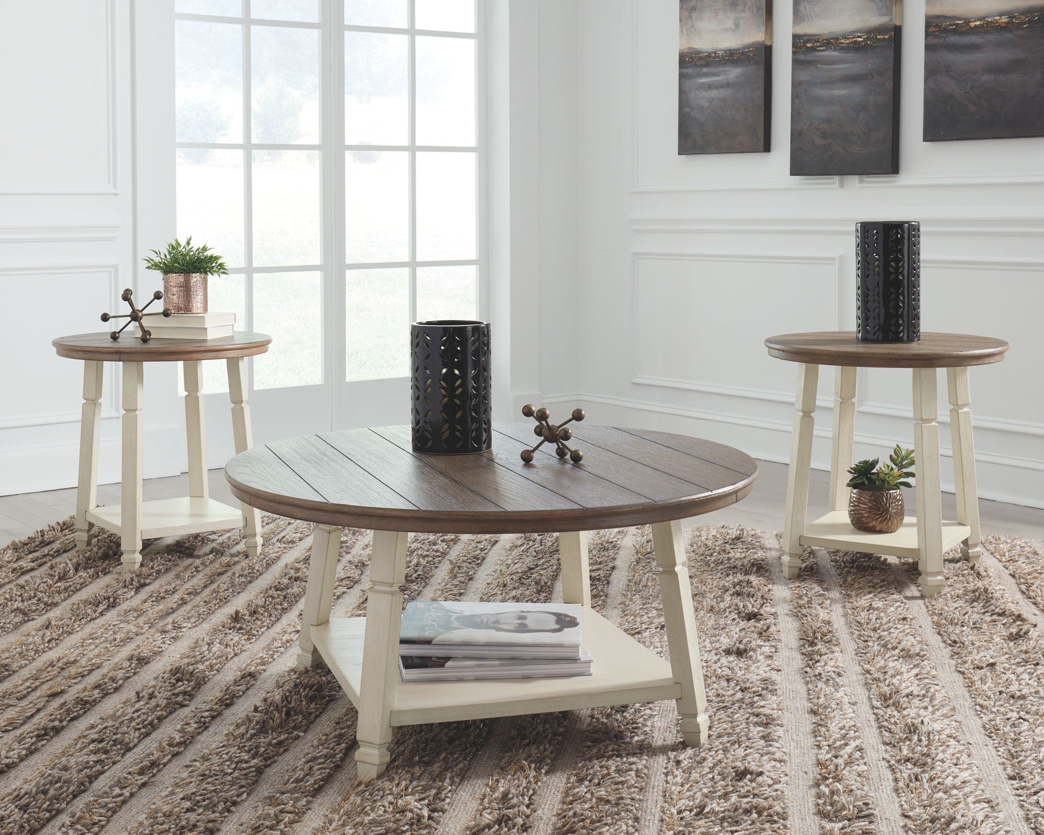 Bolanbrook - Tables d'appoint (Lot de 3) - Blanc / Brun / Beige
