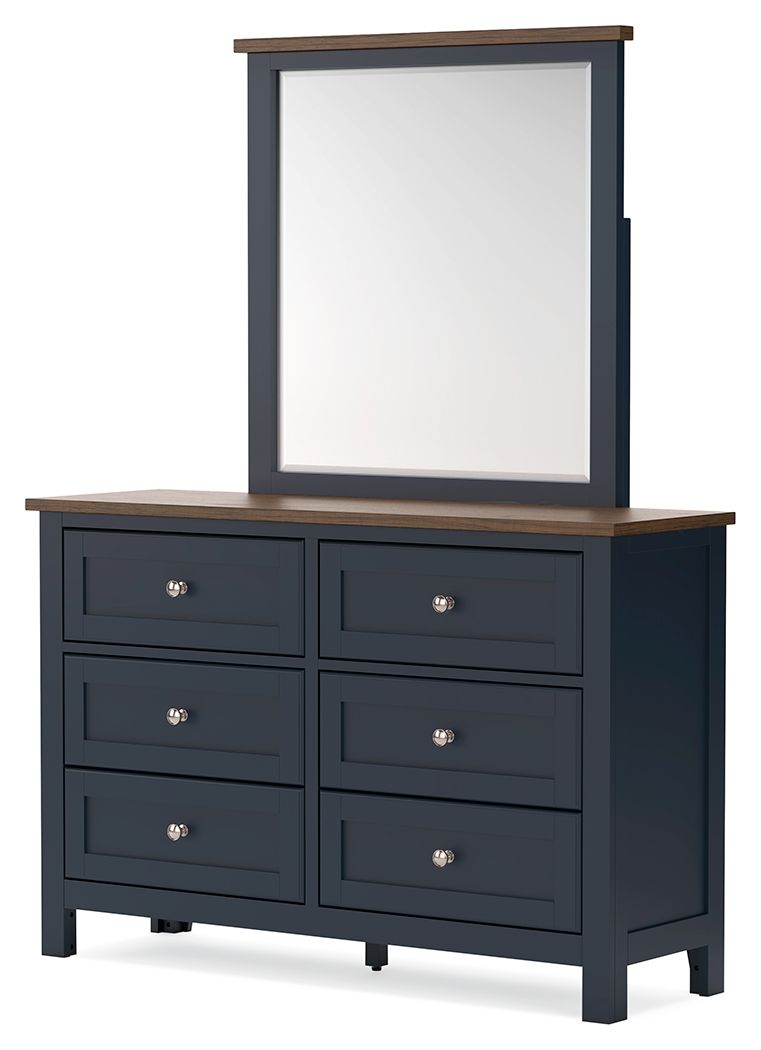 Landocken - Commode et miroir - Marron / Bleu