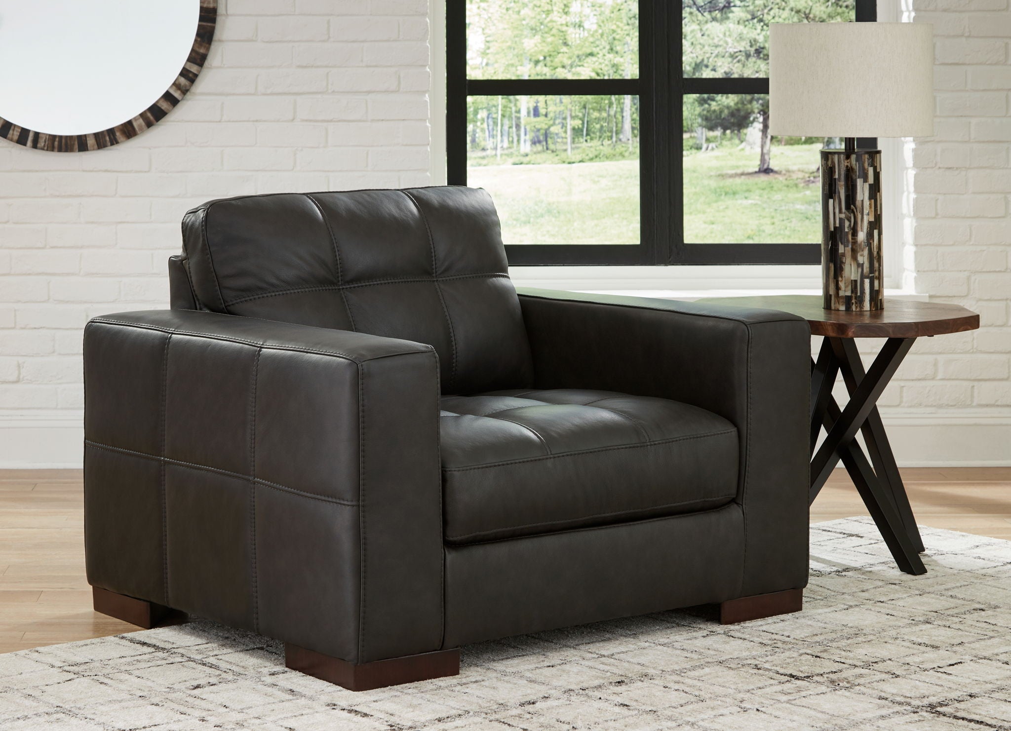 Luigi - Fauteuil large - Cuir véritable et synthétique - Thunder
