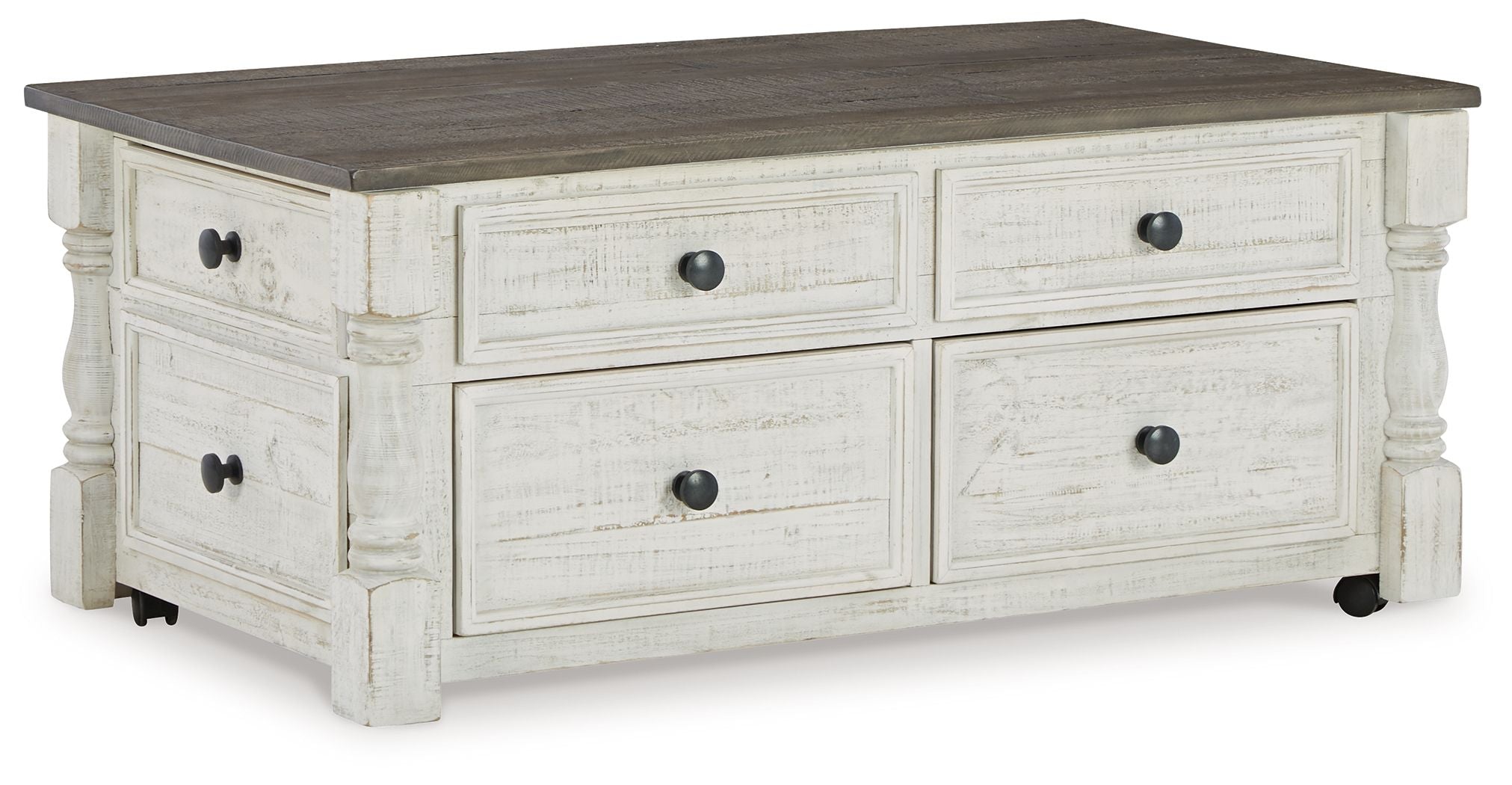Havalance - Table basse relevable avec tiroirs de rangement - Blanc / Gris