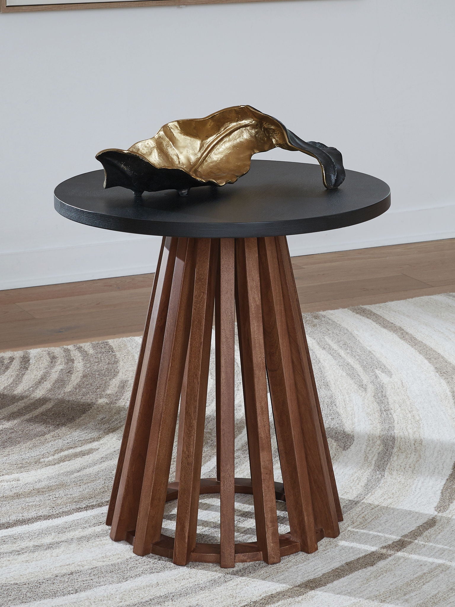 Kallari - Table d'appoint ronde - Marron chaud / Noir