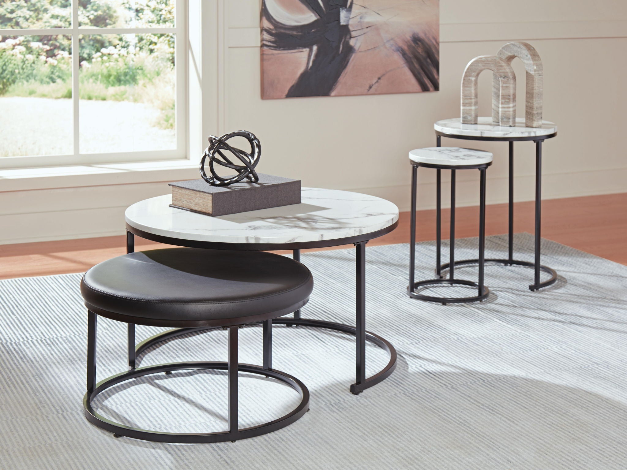 Jusmour - Tables gigognes occasionnelles (lot de 4) - Noir / Blanc