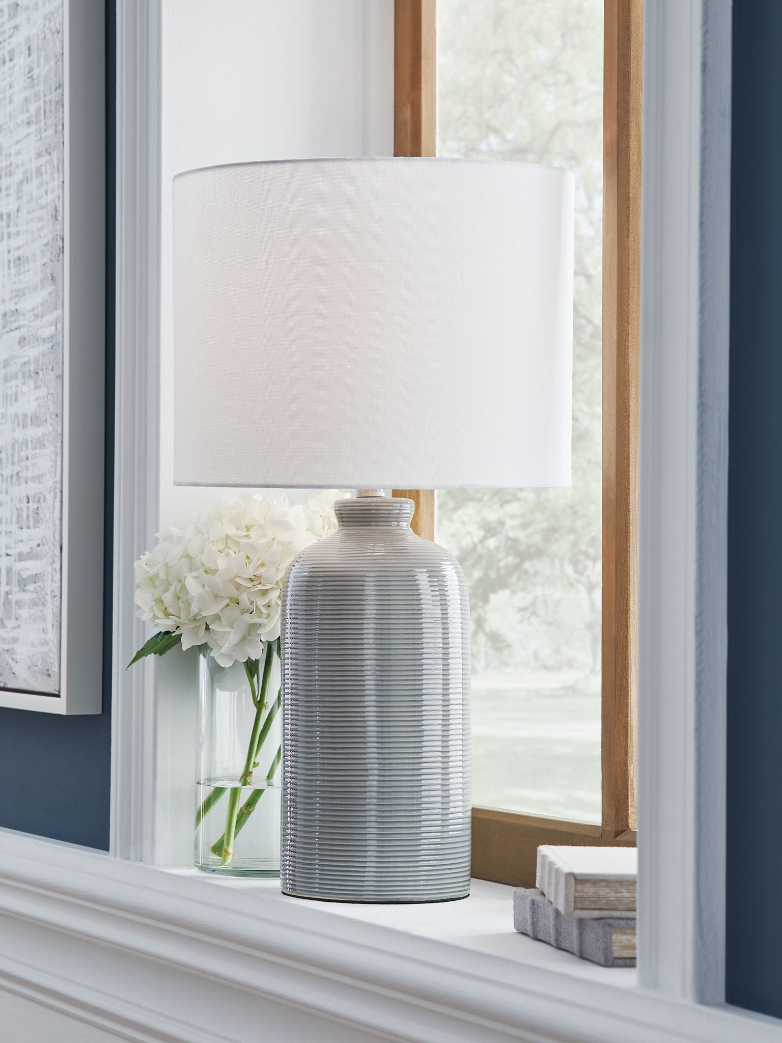 Wimlow - Lampe de table en céramique - Bleu gris