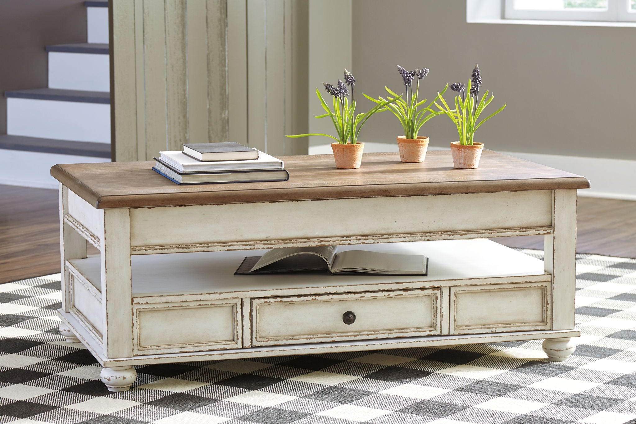 Realyn - Table Basse Relevable - Blanc / Brun