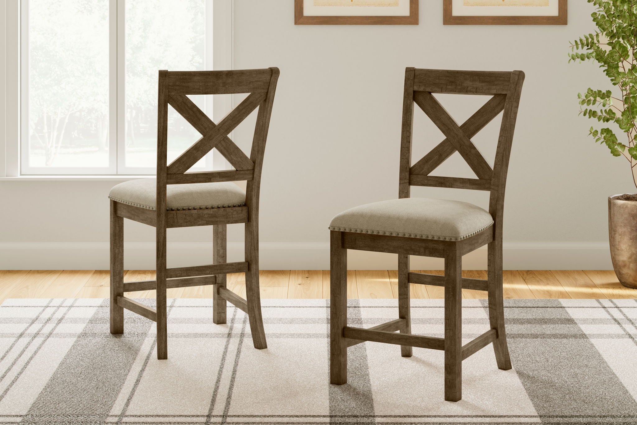 Moriville - Tabouret de bar rembourré (Lot de 2) - Beige
