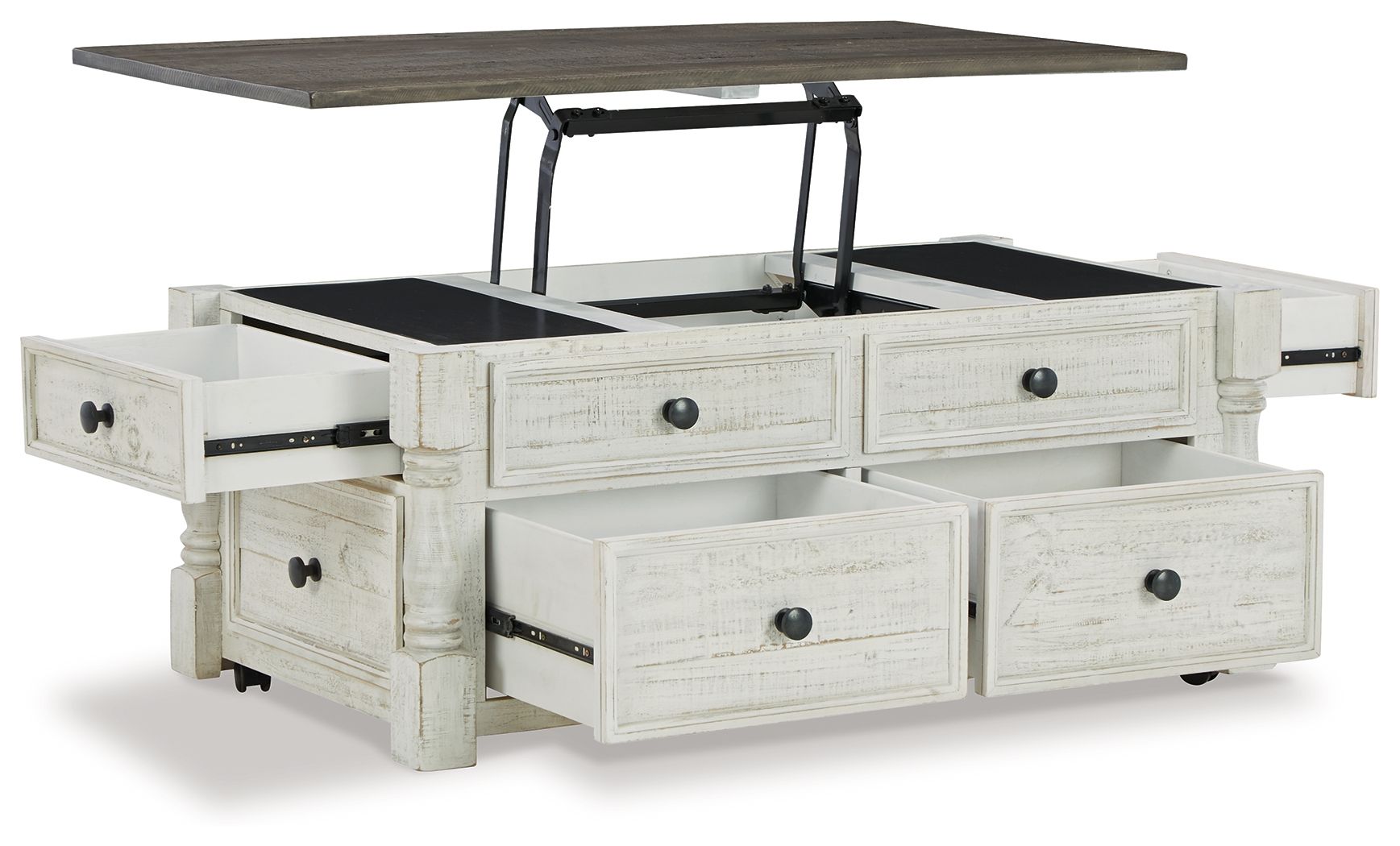 Havalance - Table basse relevable avec tiroirs de rangement - Blanc / Gris