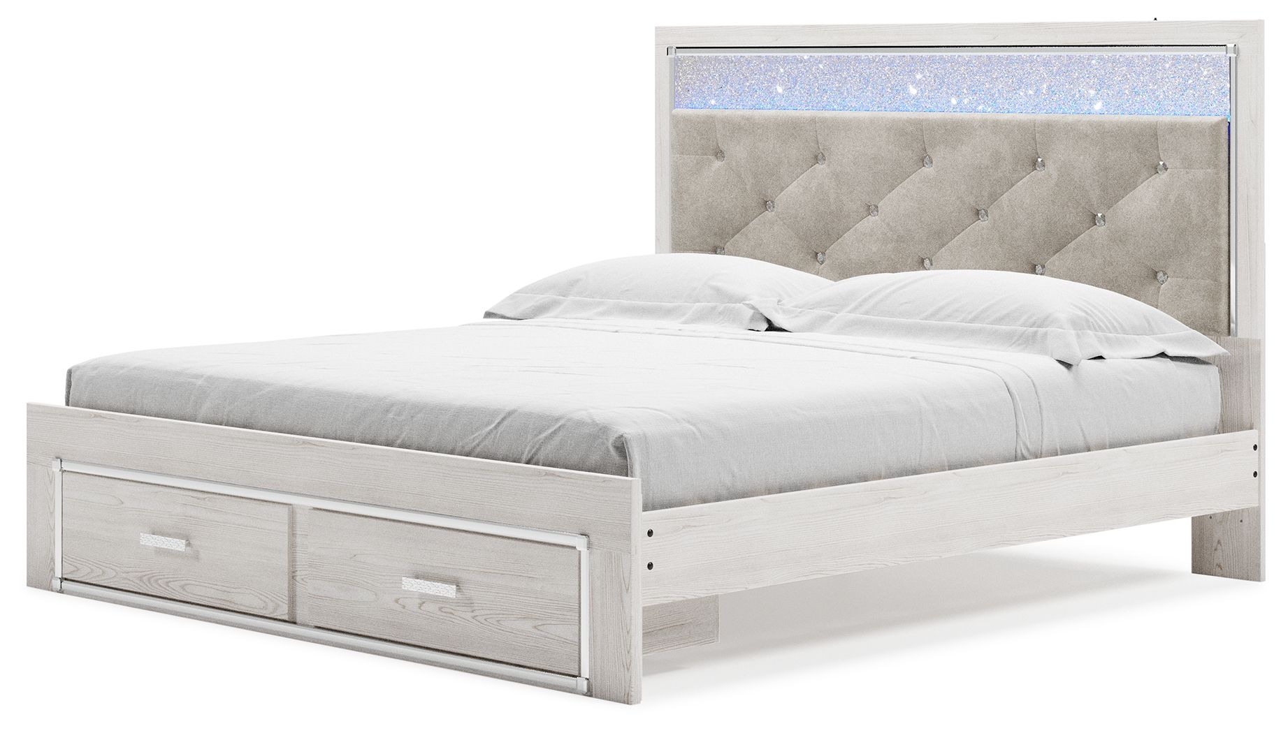 Altyra - Lit king-size capitonné avec rangement - Blanc
