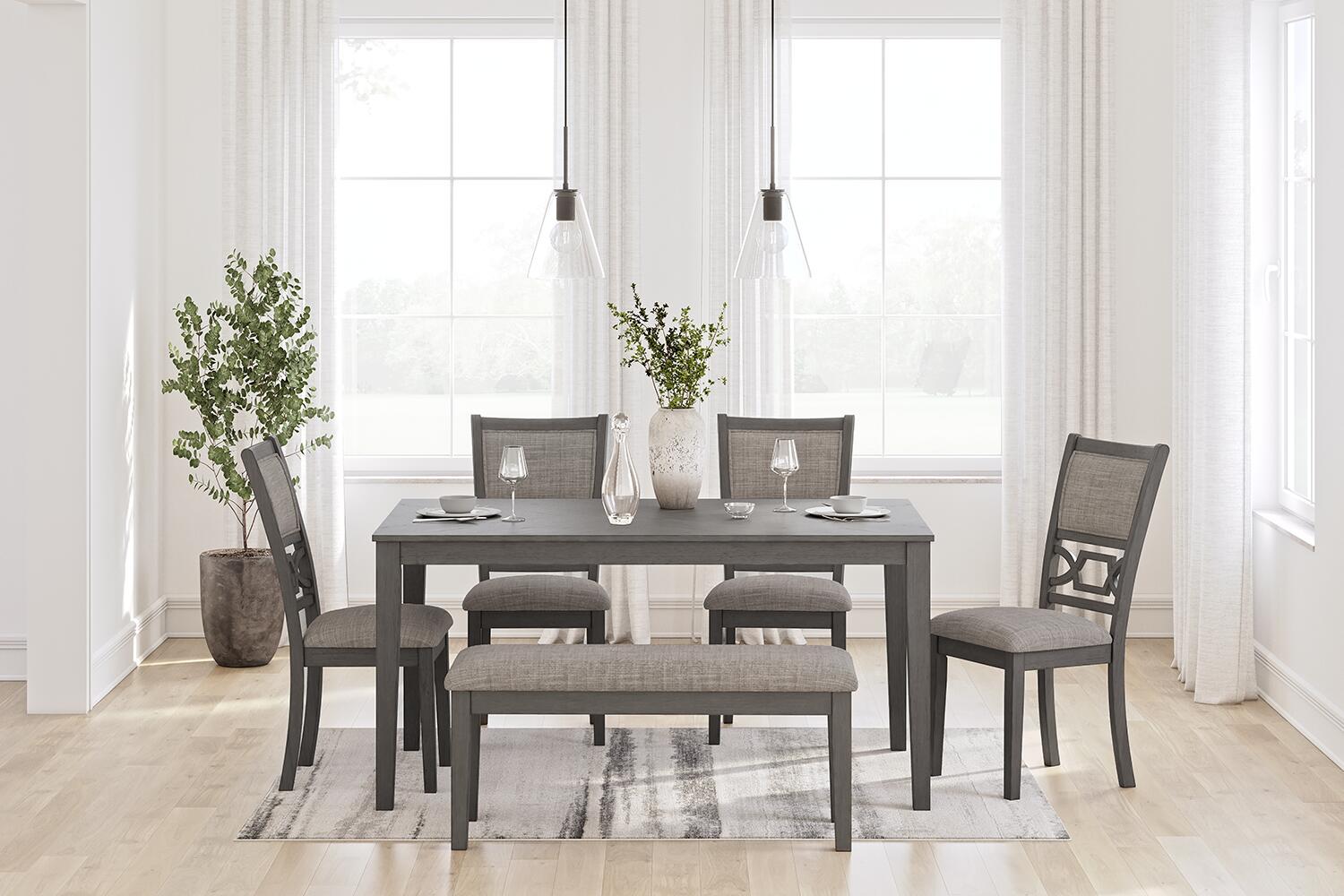 Wrenning - Ensemble table de salle à manger (lot de 6) - Gris