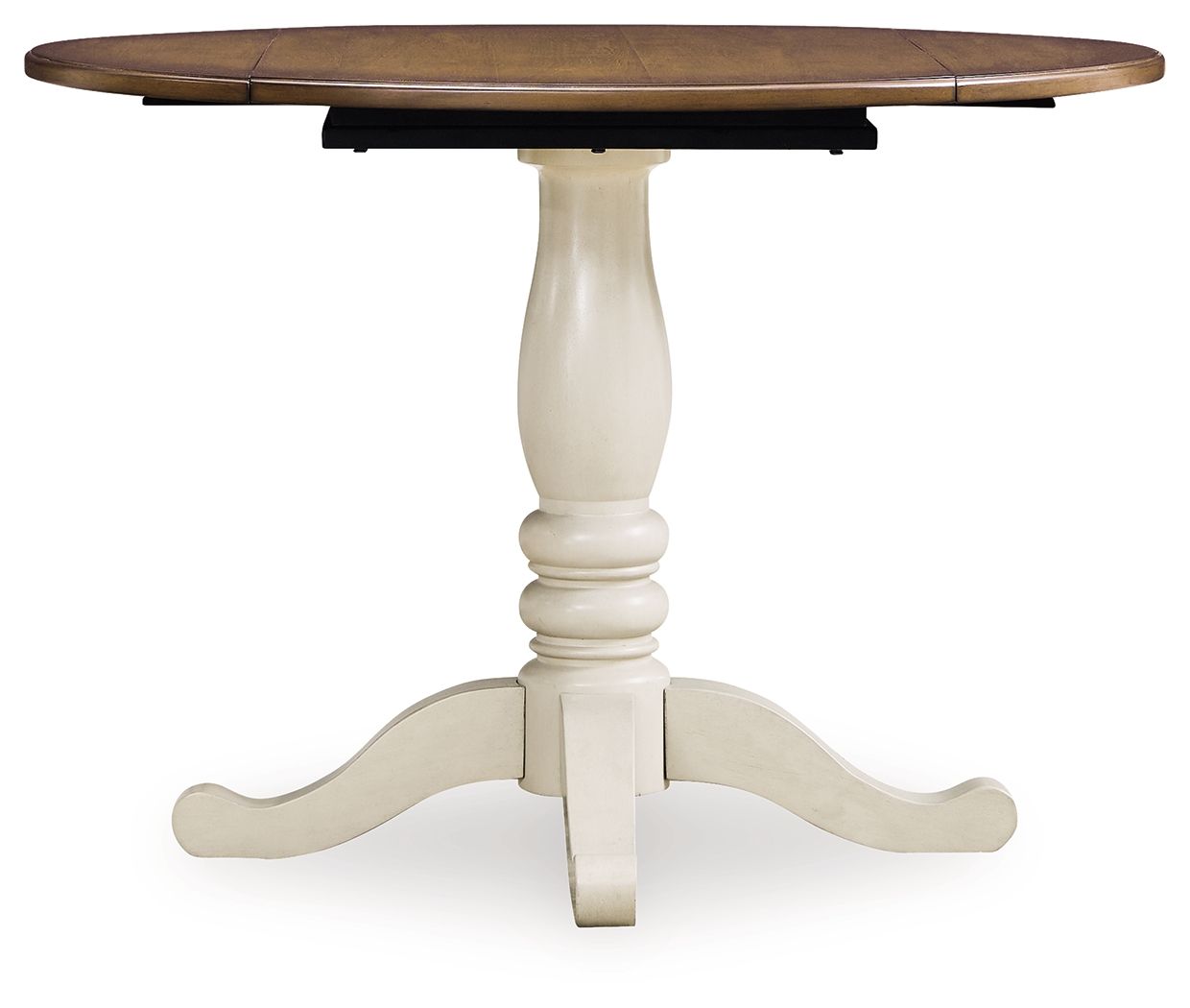 Wirloni - Table de salle à manger ronde à rabats - Blanc Antique / Marron
