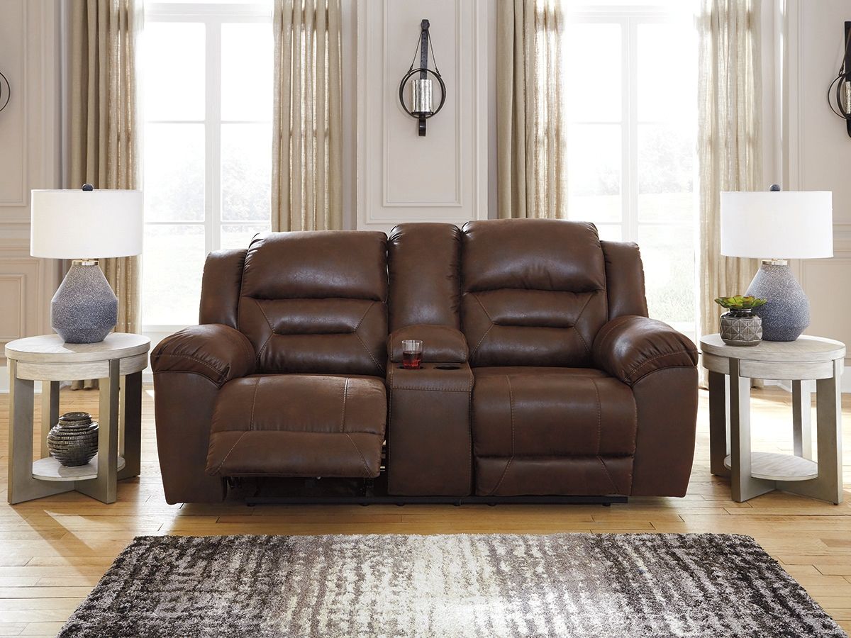 Stoneland - Causeuse Inclinable Double avec Console - Similicuir - Chocolat