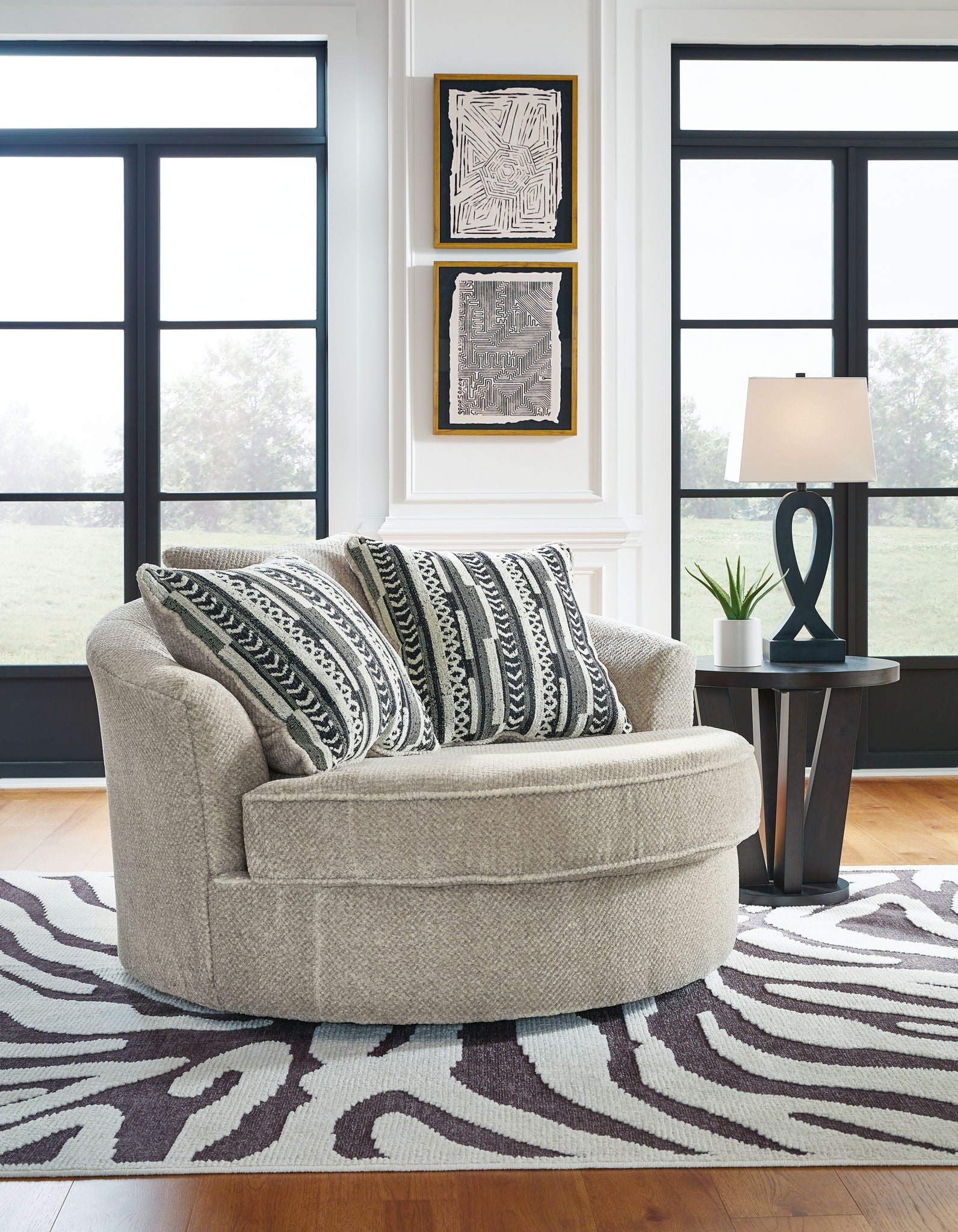Calnita - Oversized Swivel Accent Chair - Fabric - Sisal