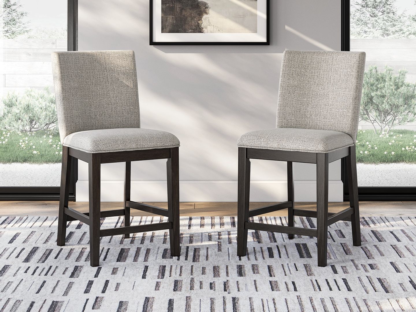 Neymorton - Tabouret de bar rembourré (Lot de 2) - Marron gris foncé