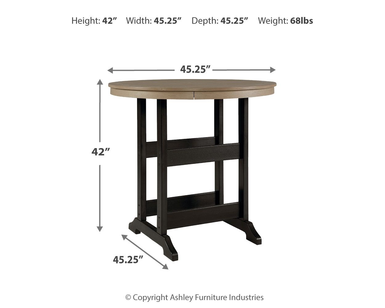 Table de bar ronde Fairen Trail avec parasol en option – Noir / Bois flotté