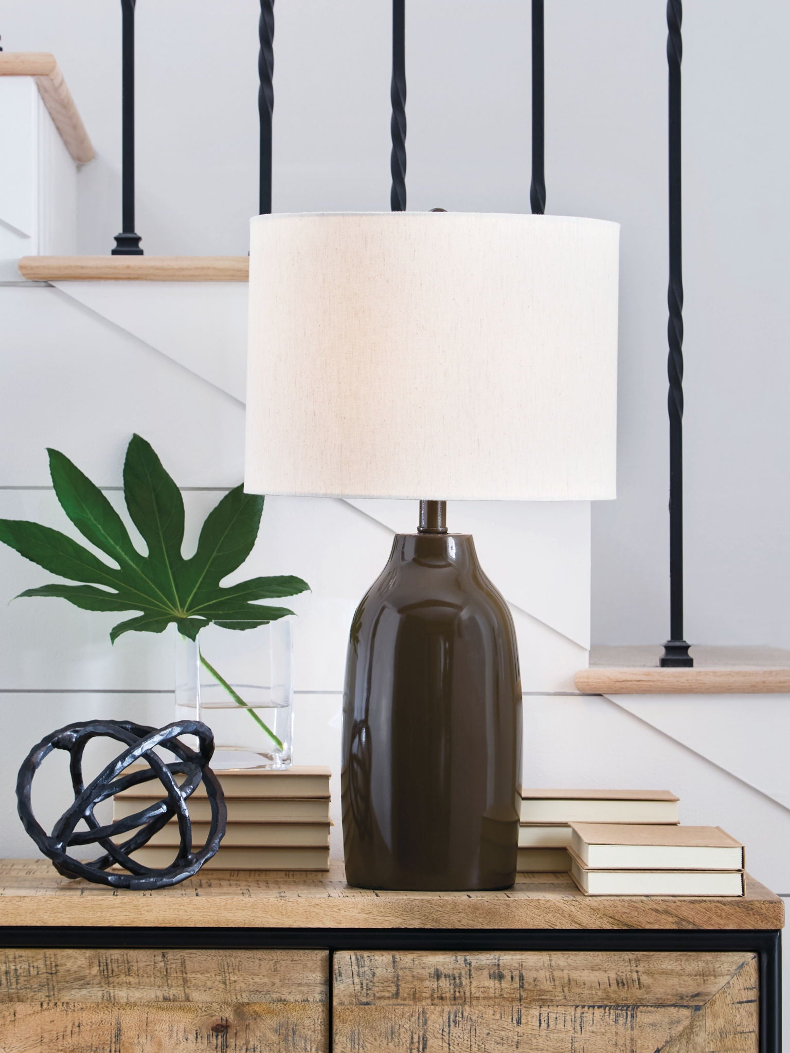Jyler - Lampe de table en terre cuite - Marron