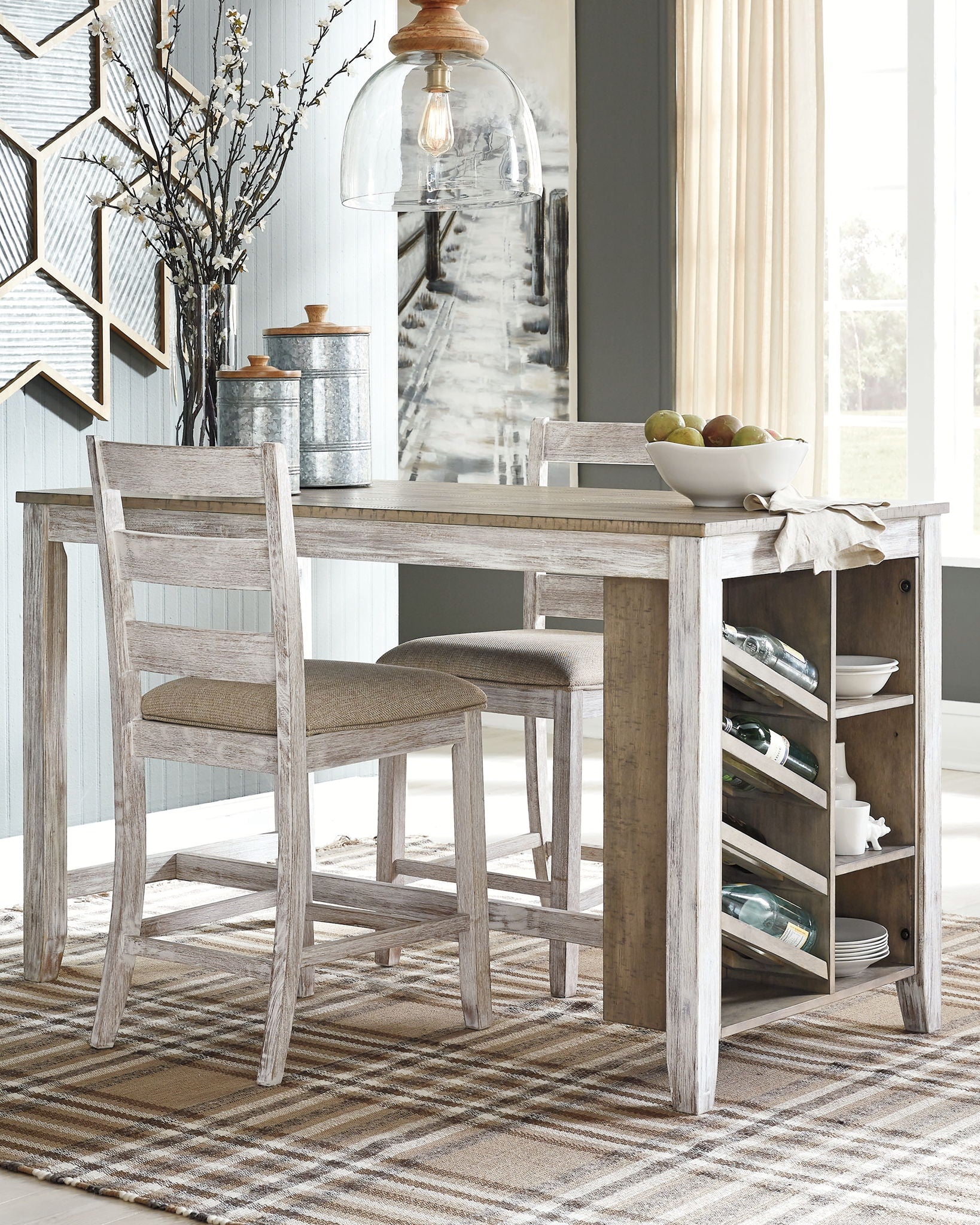 Skempton - Table de comptoir rectangulaire avec rangement - Blanc