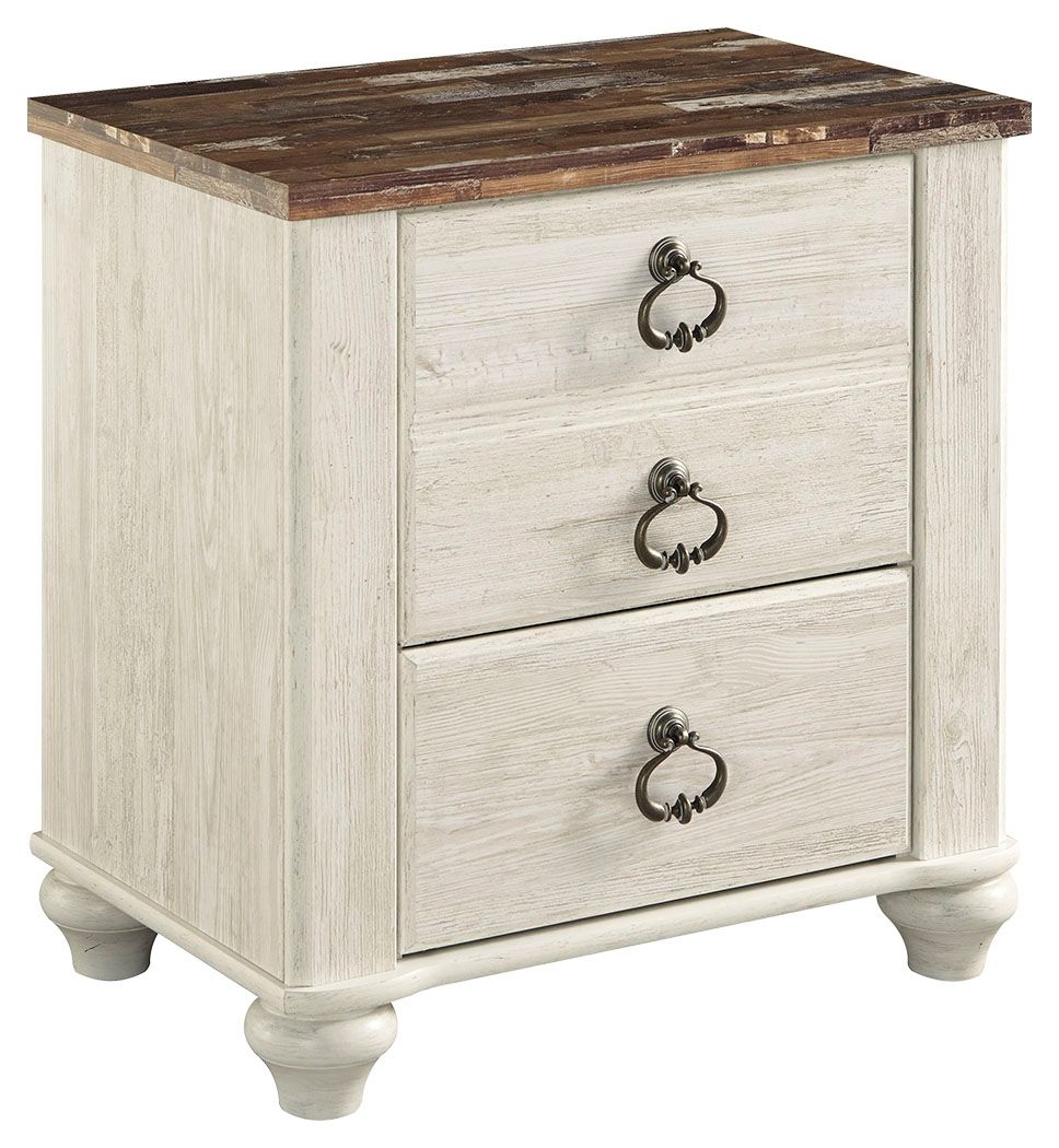 Willowton - Table de nuit à deux tiroirs - Brun / Beige / Blanc
