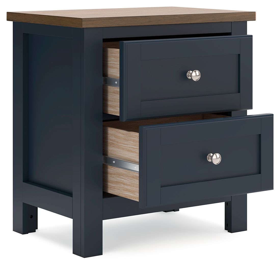Landocken - Table de chevet à deux tiroirs - Marron / Bleu
