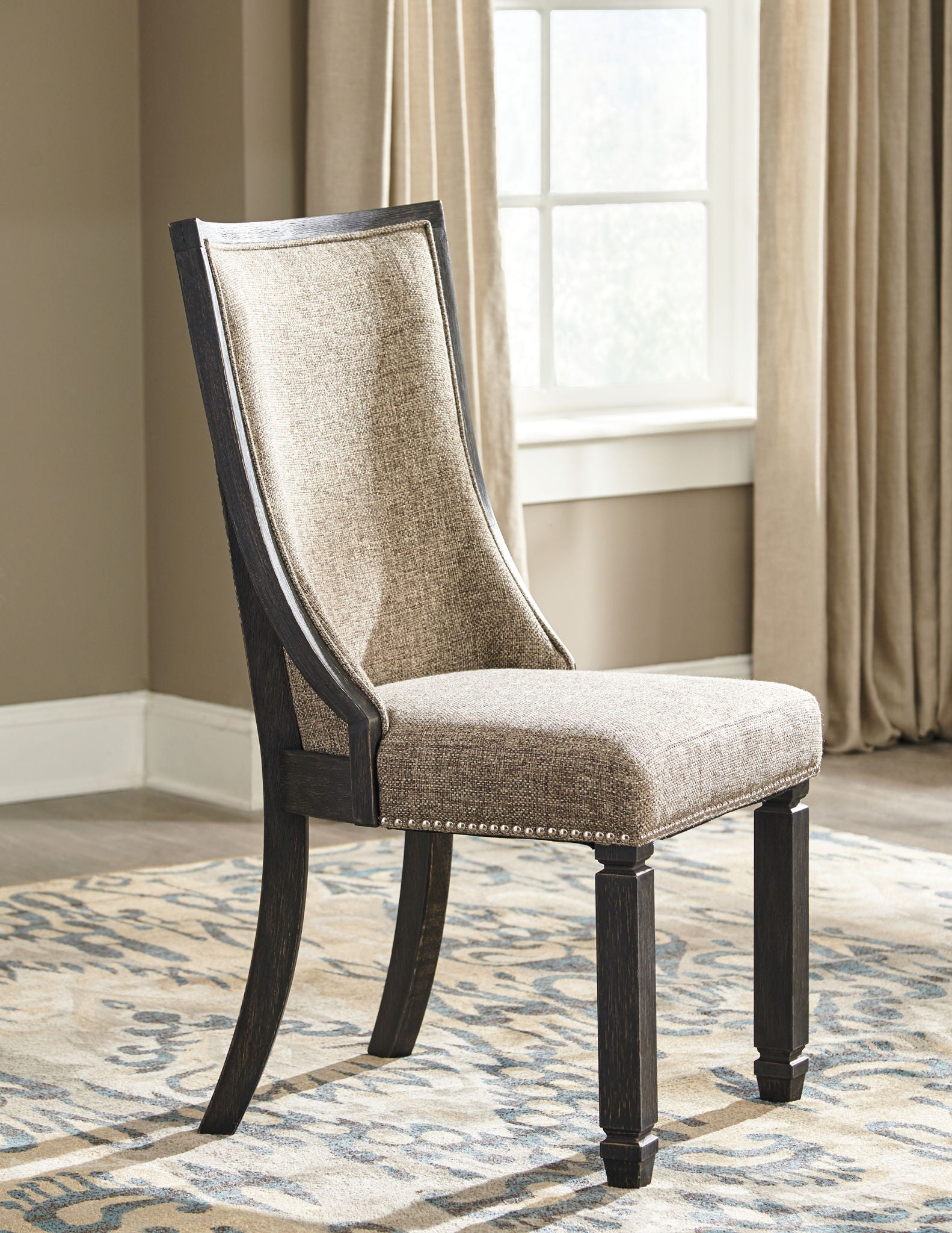 Tyler Creek - Chaise d'appoint rembourrée (lot de 2) - Dossier encadré - Noir / Marron grisâtre
