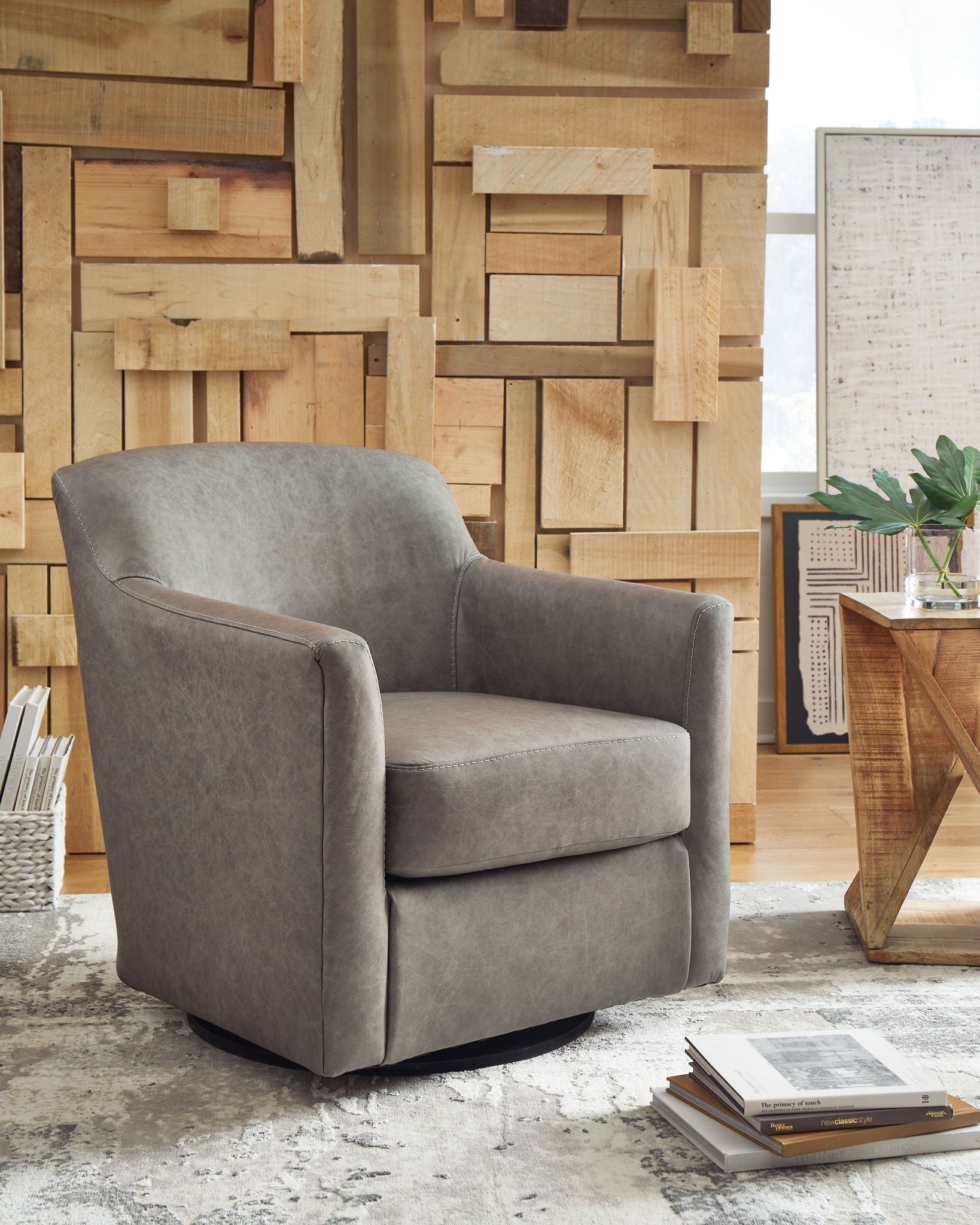 Bradney - Swivel Accent Chair - Leather Match - Fossil