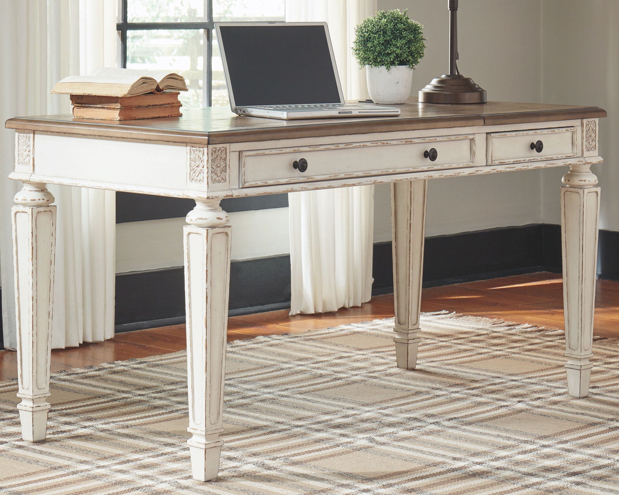 Realyn - Bureau à plateau relevable - Blanc / Brun