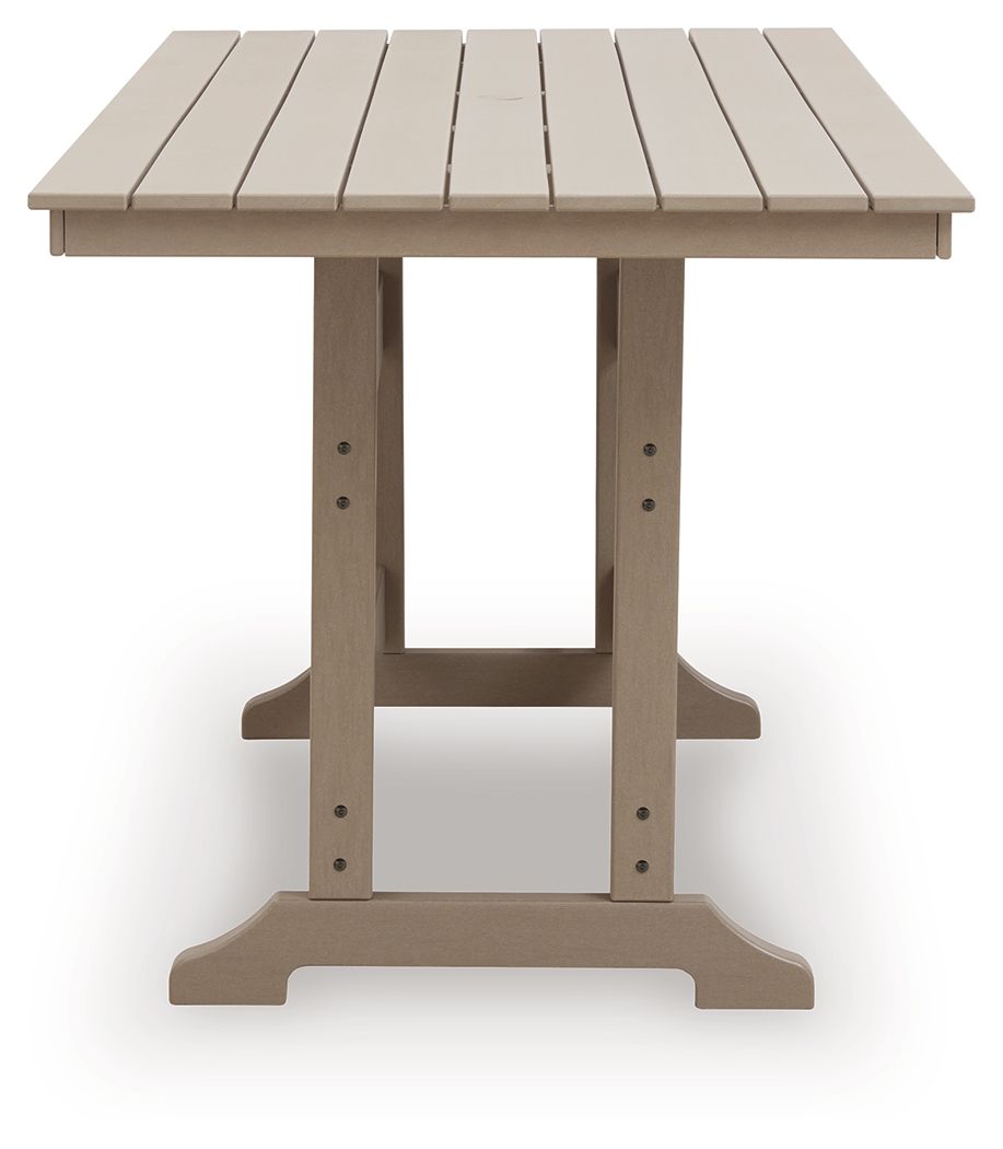 Table de salle à manger rectangulaire hauteur comptoir Seacliff Beach avec option parasol - Brun moyen