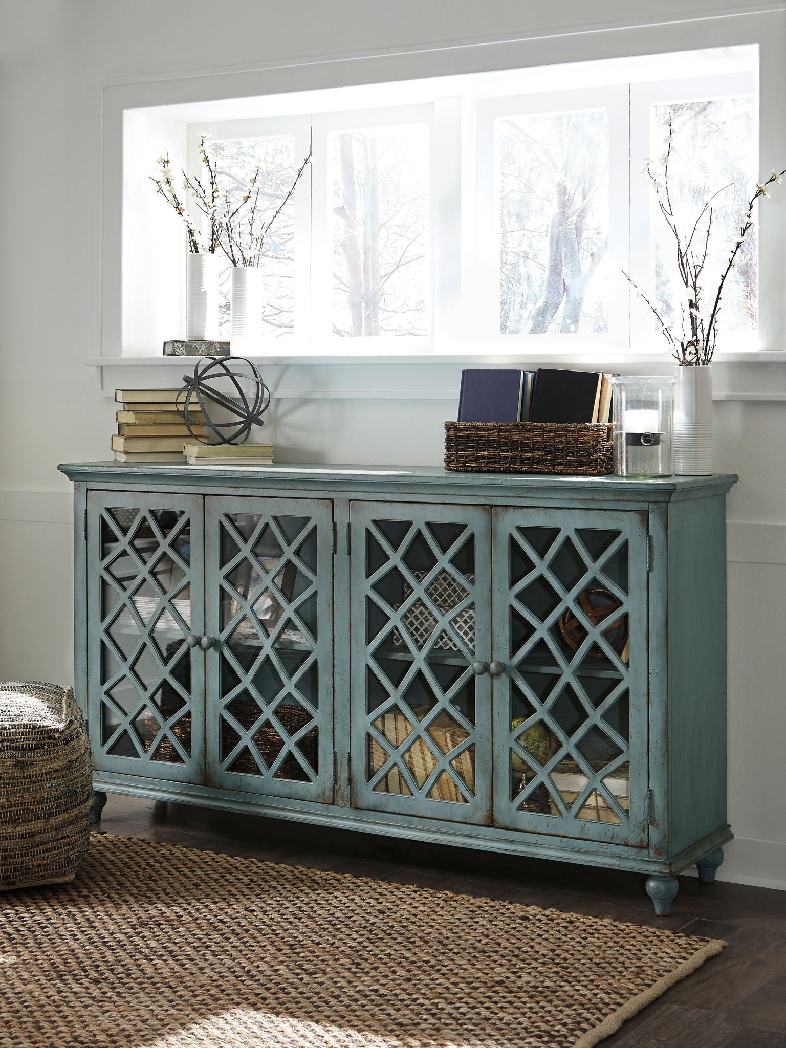 Mirimyn - Meuble d'appoint - Fini vieilli - Bleu sarcelle antique