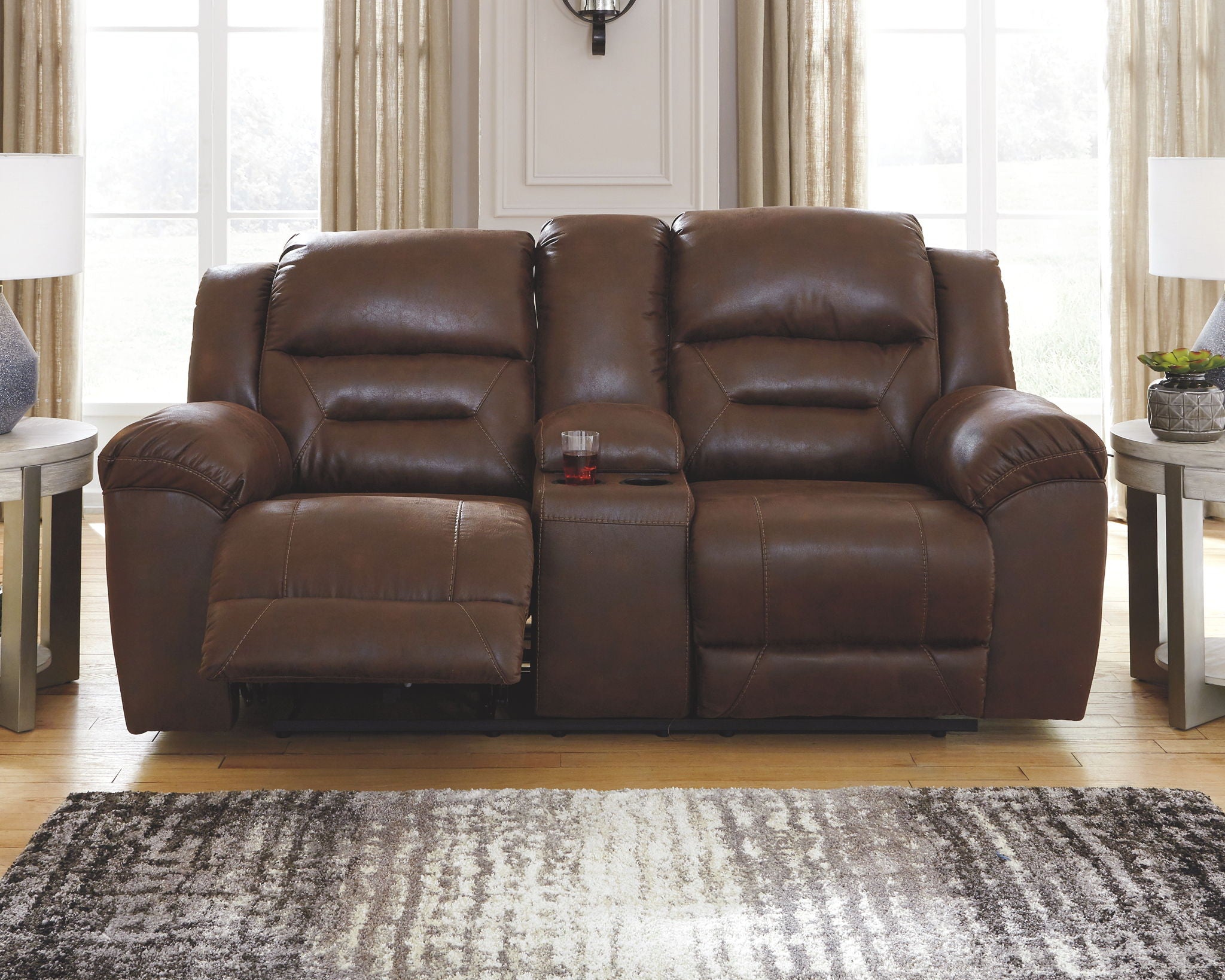 Stoneland - Causeuse Inclinable Double Motorisée Avec Console - Similicuir - Chocolat