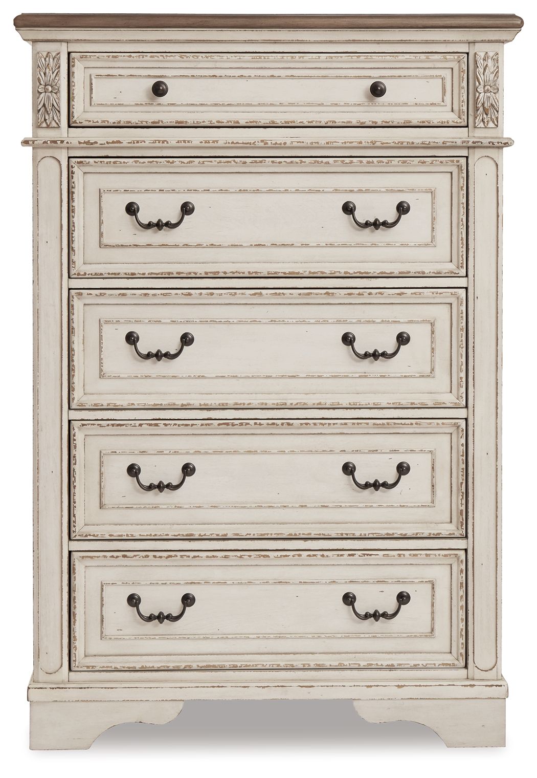 Commode cinq tiroirs Realyn - Blanc / Marron / Beige