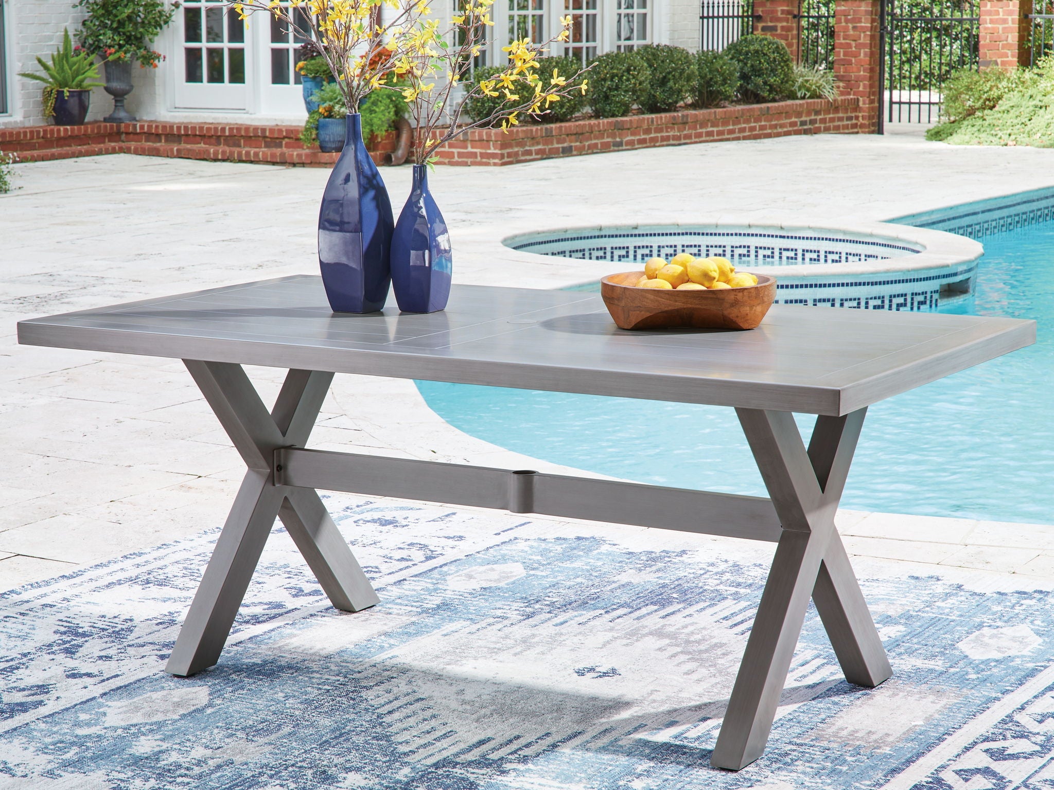 Table à manger rectangulaire Half Moon Beach avec option parasol - Gris