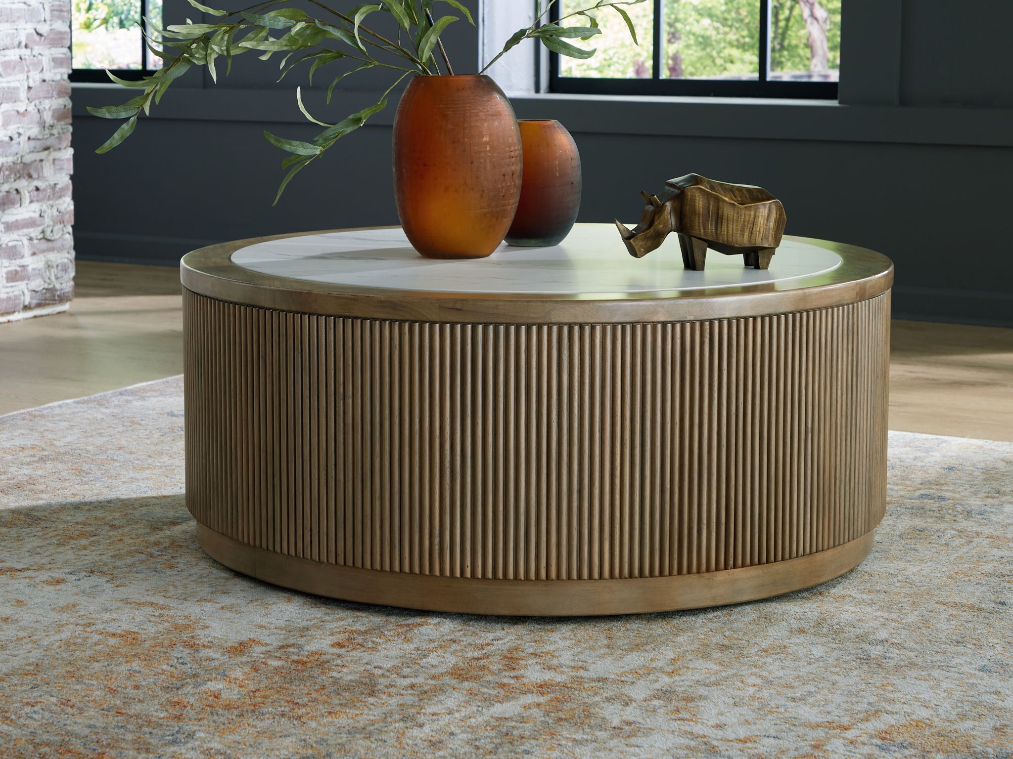 Camdill - Table Basse Ronde - Brun Clair / Blanc