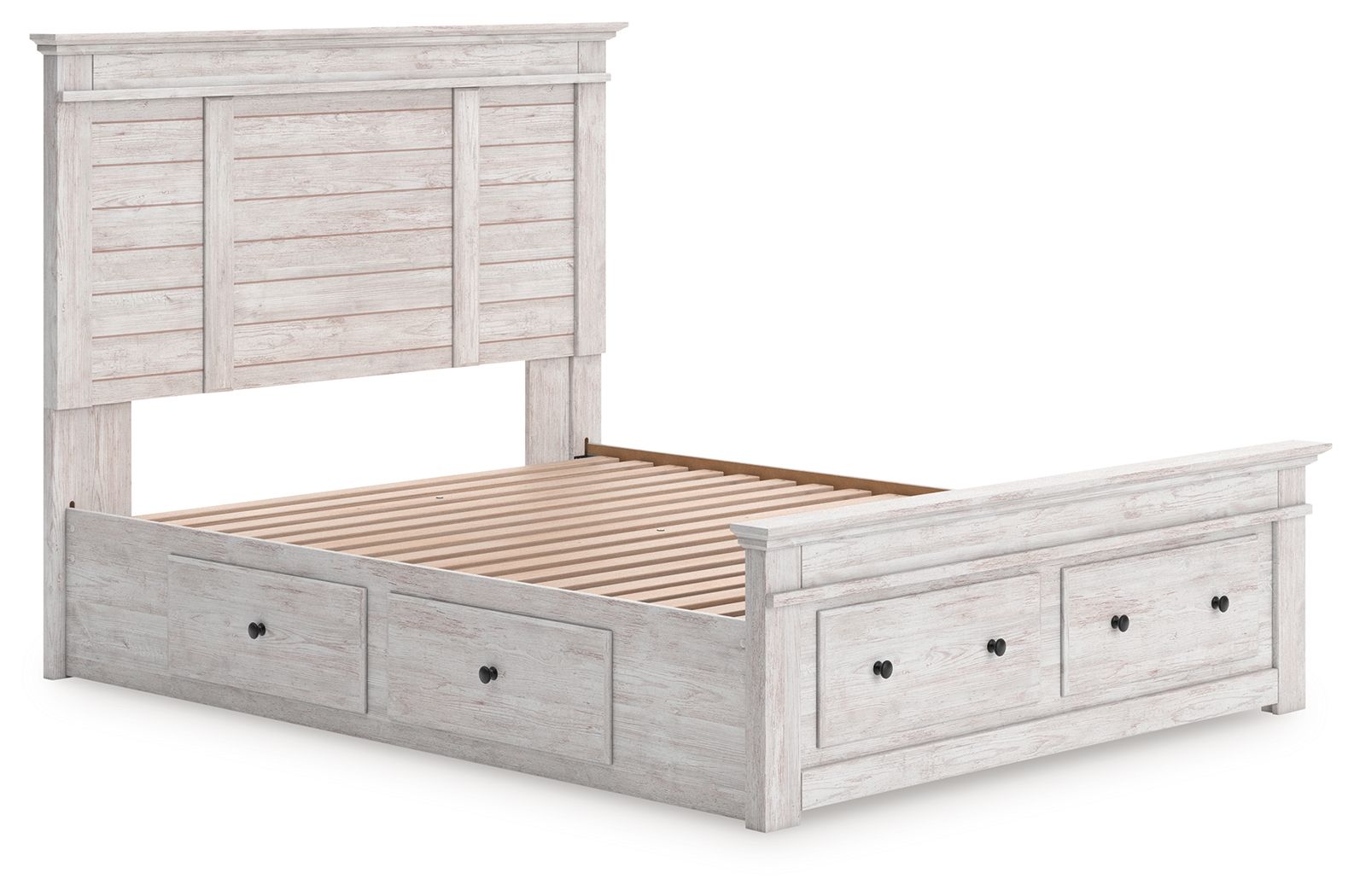 Makidern - Panel Storage Bed With Under Bed Storage Unit And Storage Footboard