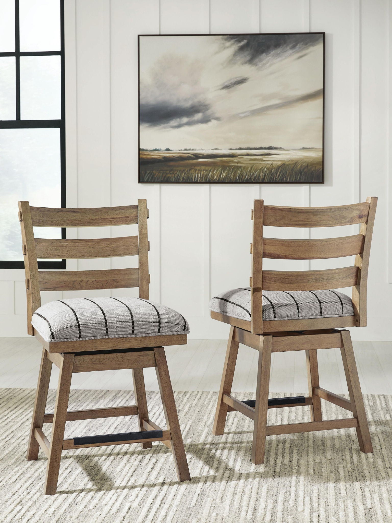 Ridgester - Tabouret de bar pivotant rembourré (Lot de 2) - Marron clair
