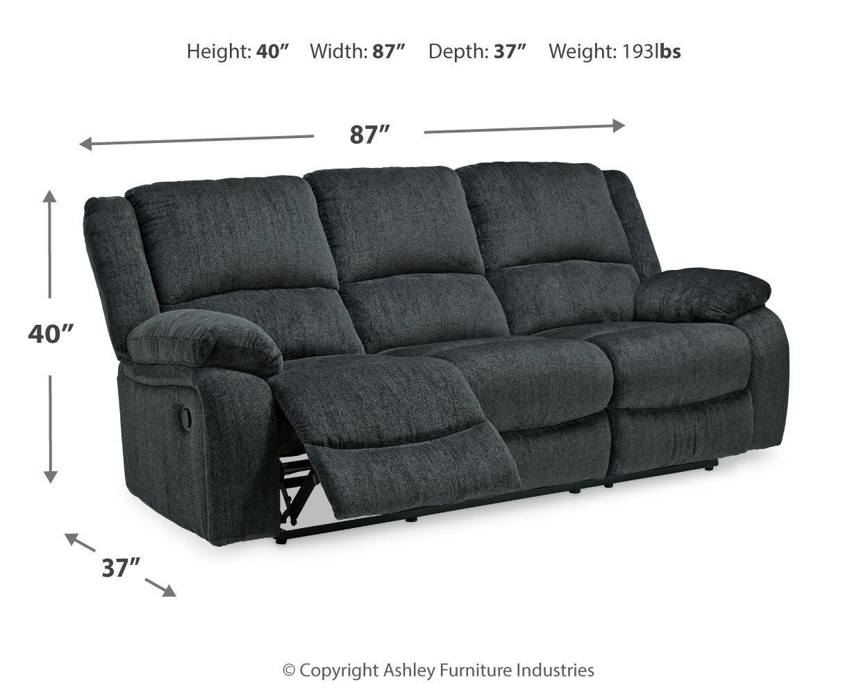 Draycoll - Canapé inclinable - Tissu - Ardoise
