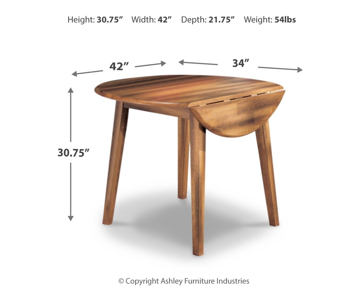 Berringer - Table à abattants ronde DRM - Marron rustique