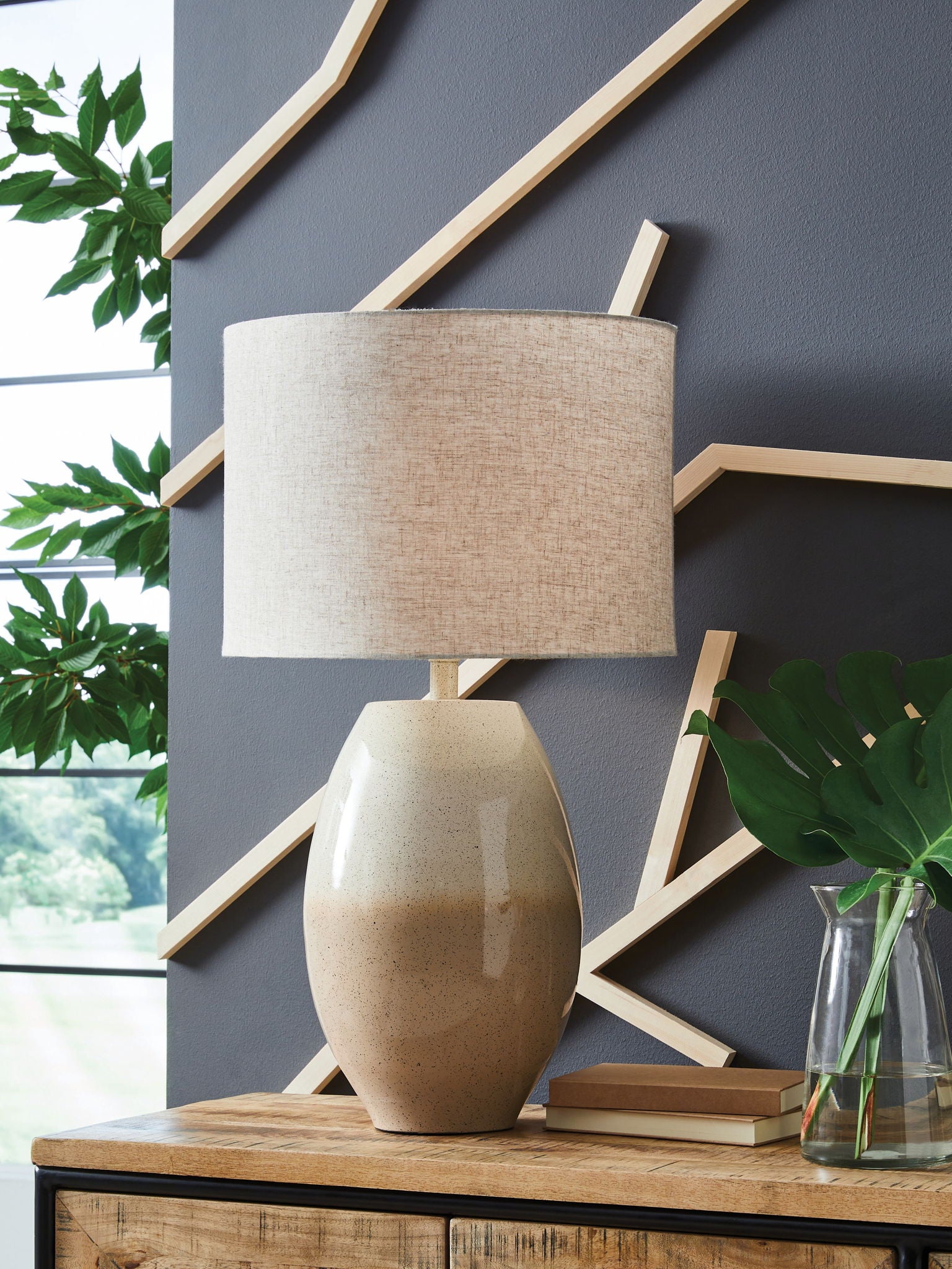 Linas - Lampe de table en métal - Crème / Beige