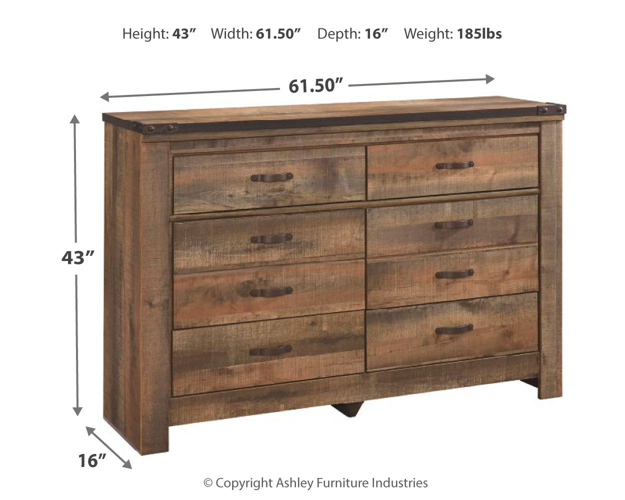 Trinell - Commode à six tiroirs - 61,34" x 15,98" x 42,99" - Brun foncé