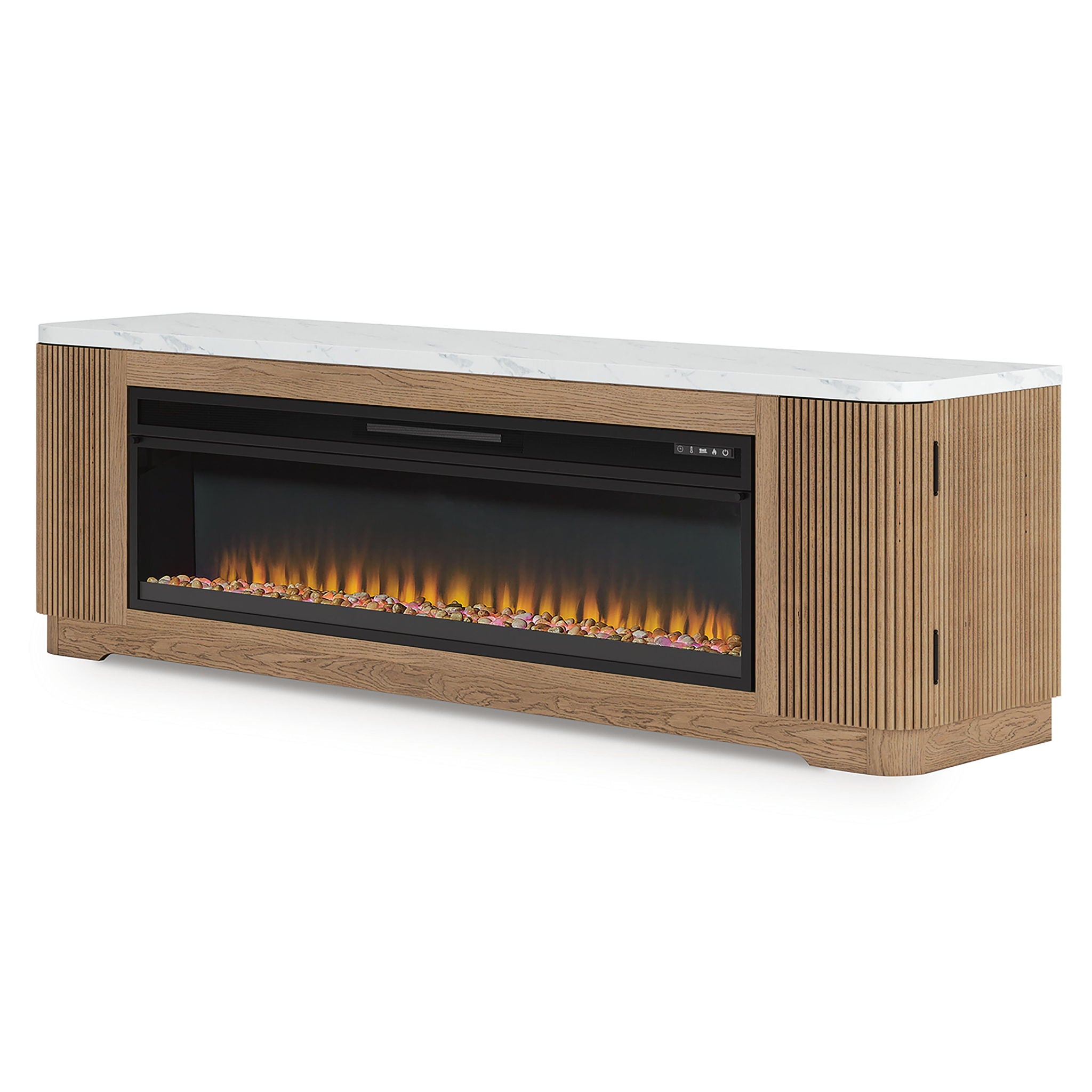 Meuble TV Camdill 80 po avec foyer électrique – Brun pâle