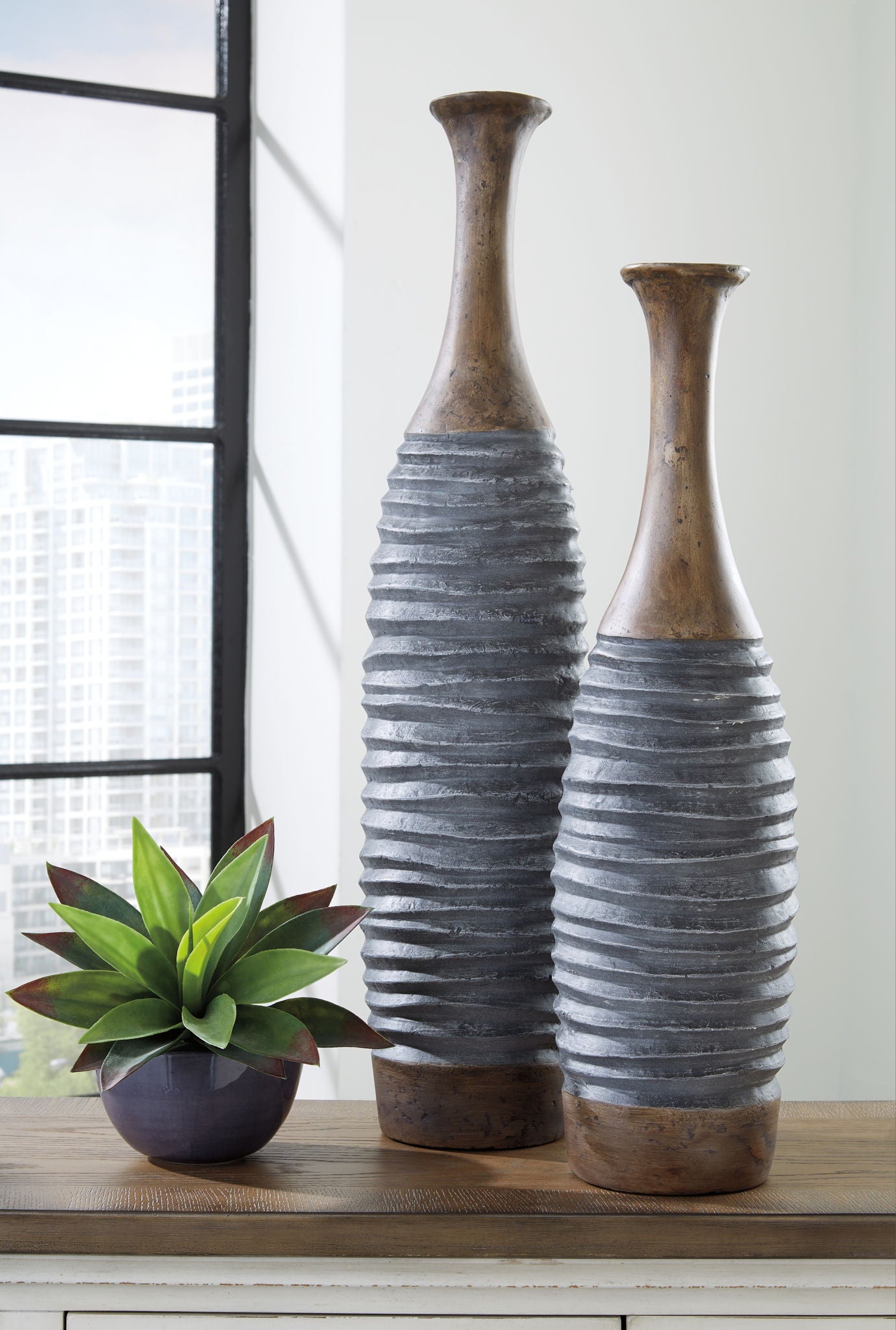 Blayze - Ensemble de vases (Lot de 2) - Gris antique / Marron